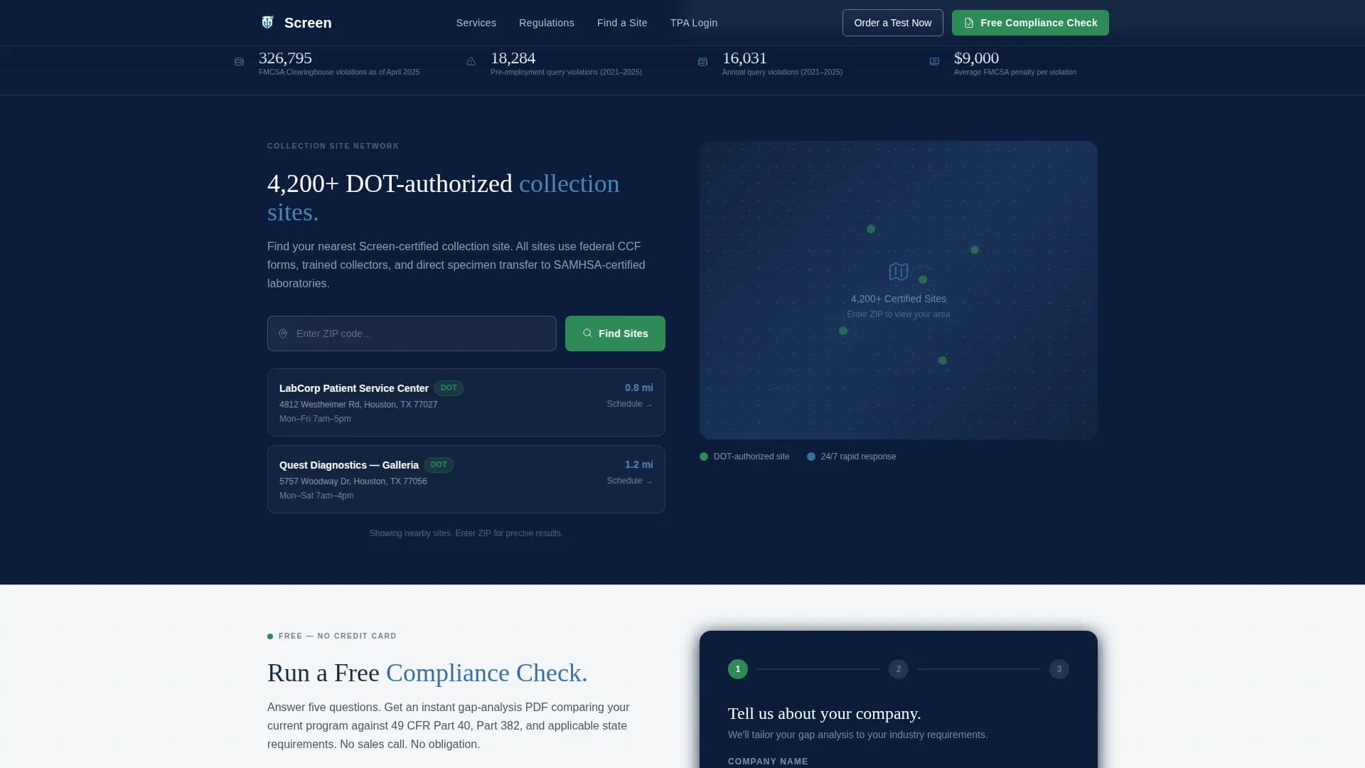 Screen — Compliance Testing Landing Page Template