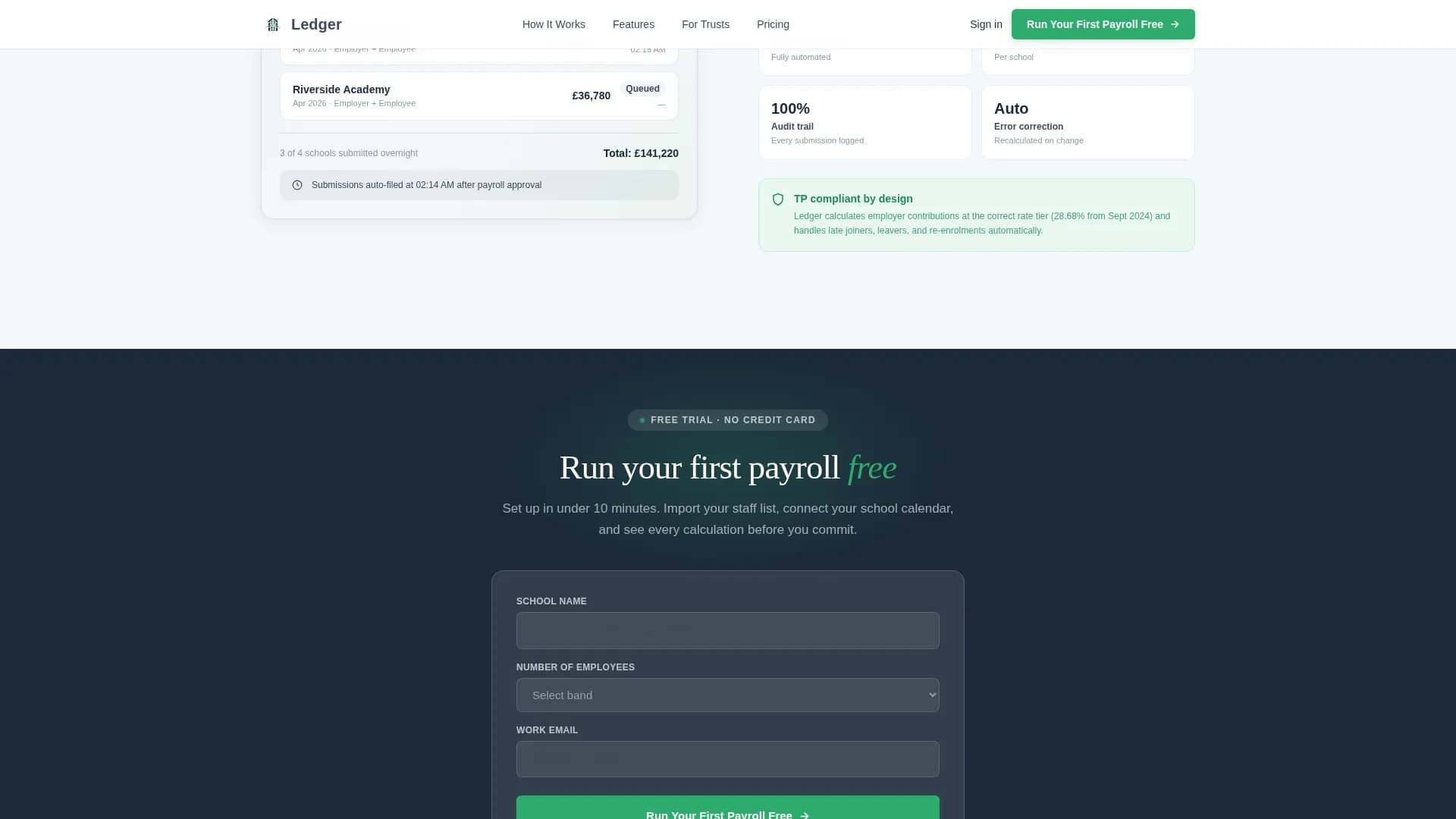 Ledger - Precision Education Payroll Landing Page Template