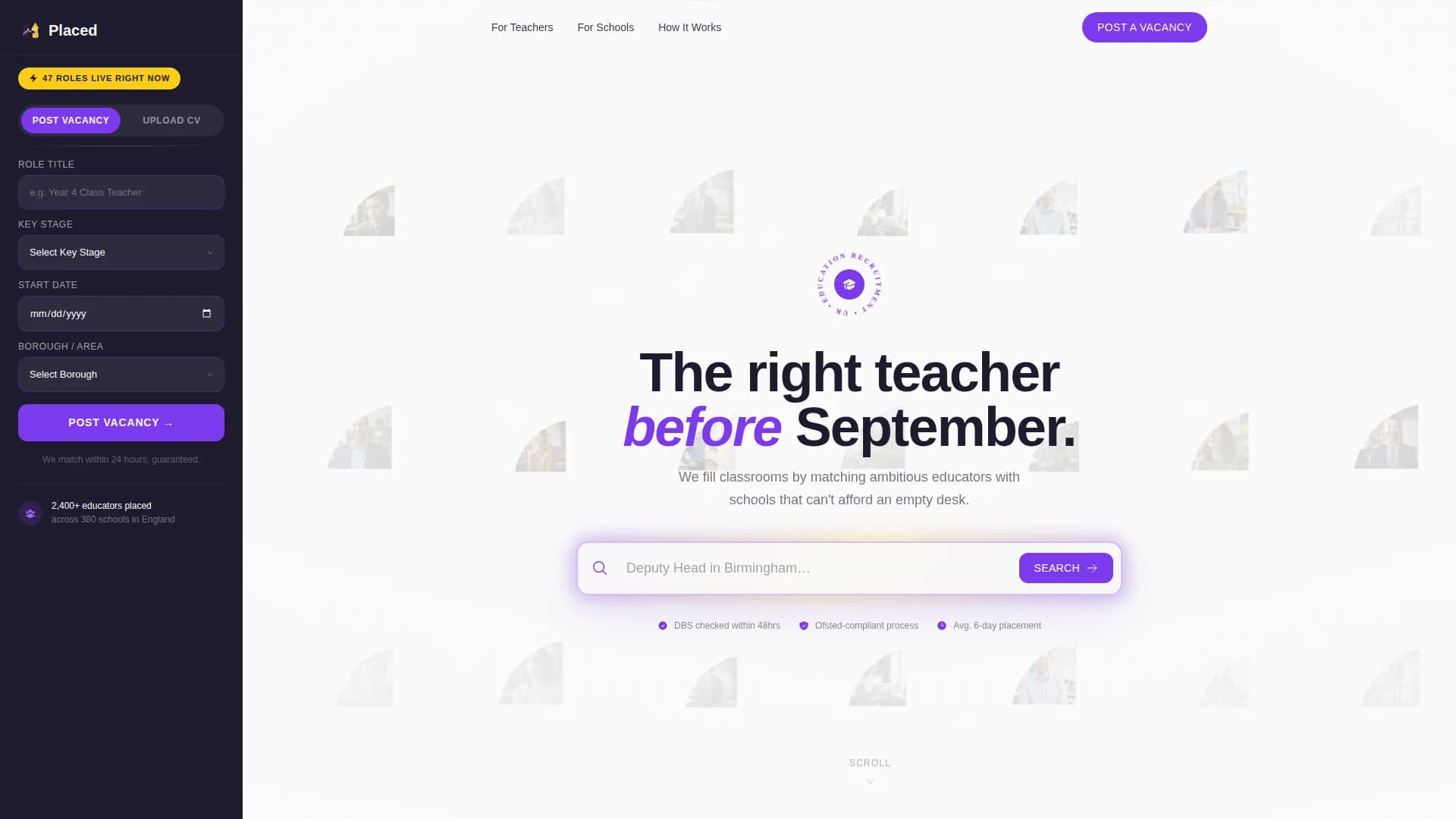 Placed — Education Recruiting Landing Page Template