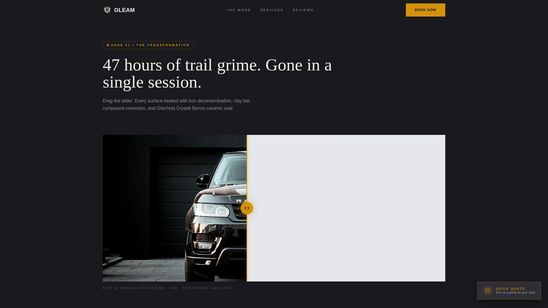 Gleam - Cinematic Jeepdetailing Landing Page Template