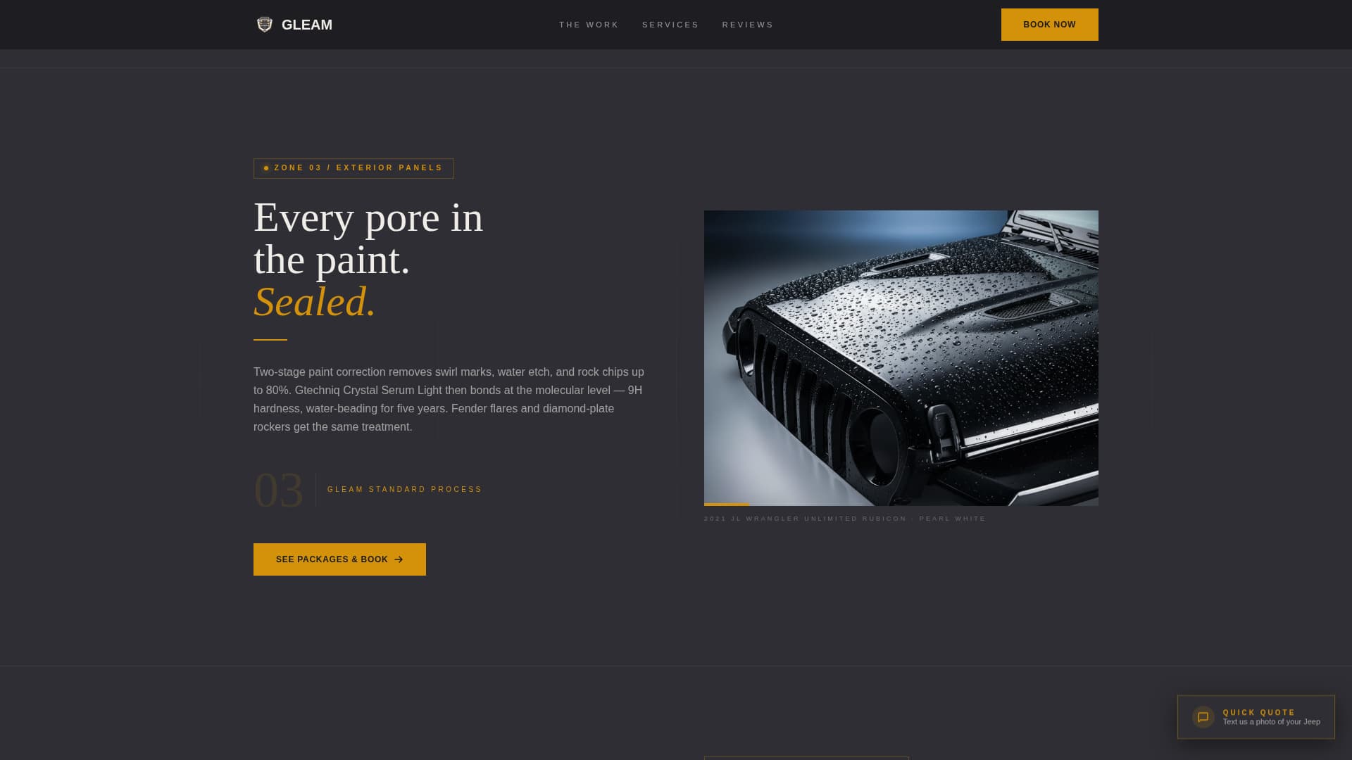 Gleam - Cinematic Jeepdetailing Landing Page Template
