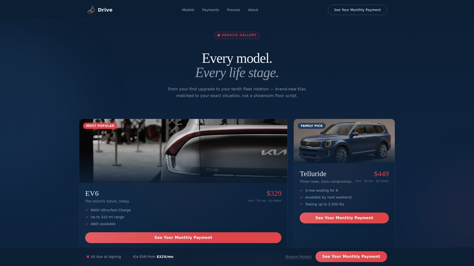Drive - Dynamic Kia Leasing Landing Page Template