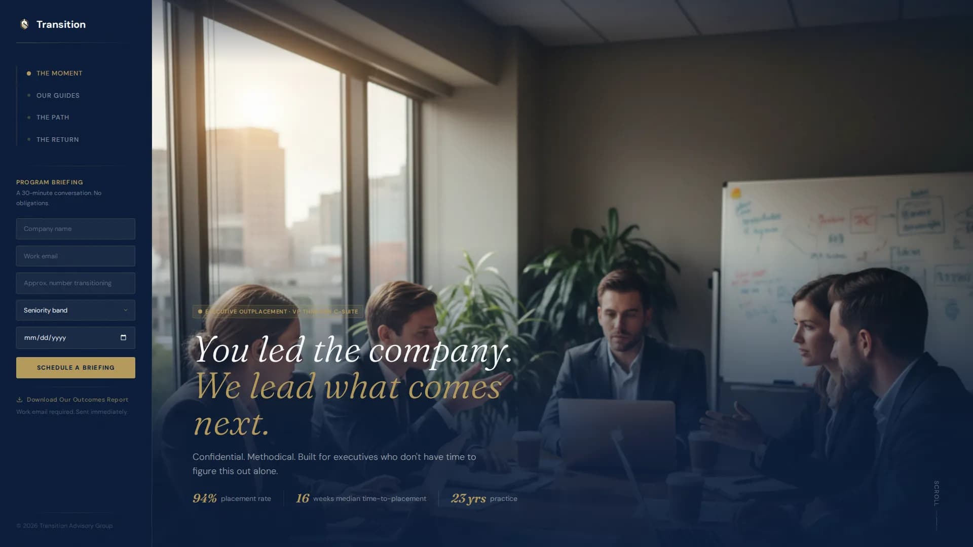 Transition - Executive Outplacement Leadership Landing Page Template