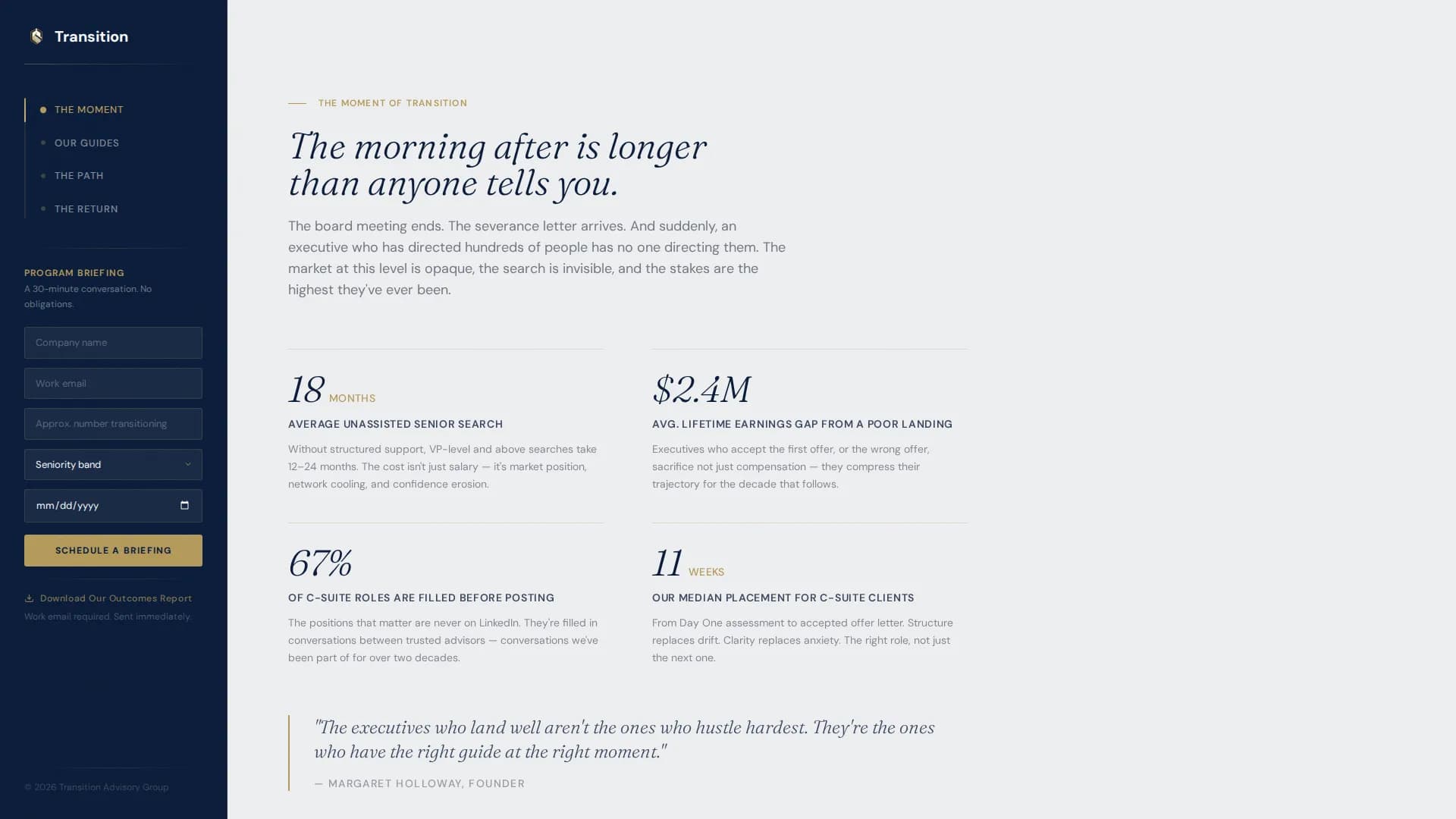 Transition - Executive Outplacement Leadership Landing Page Template