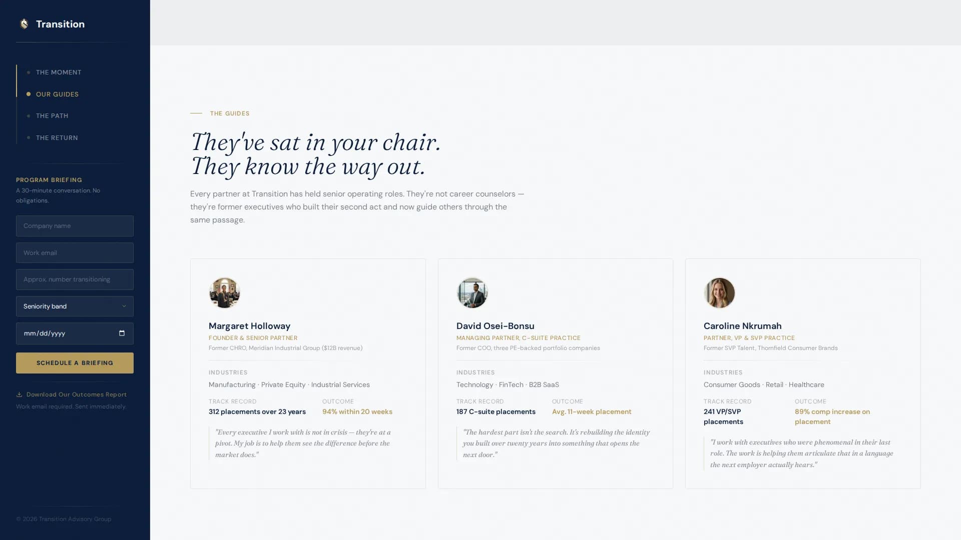 Transition - Executive Outplacement Leadership Landing Page Template
