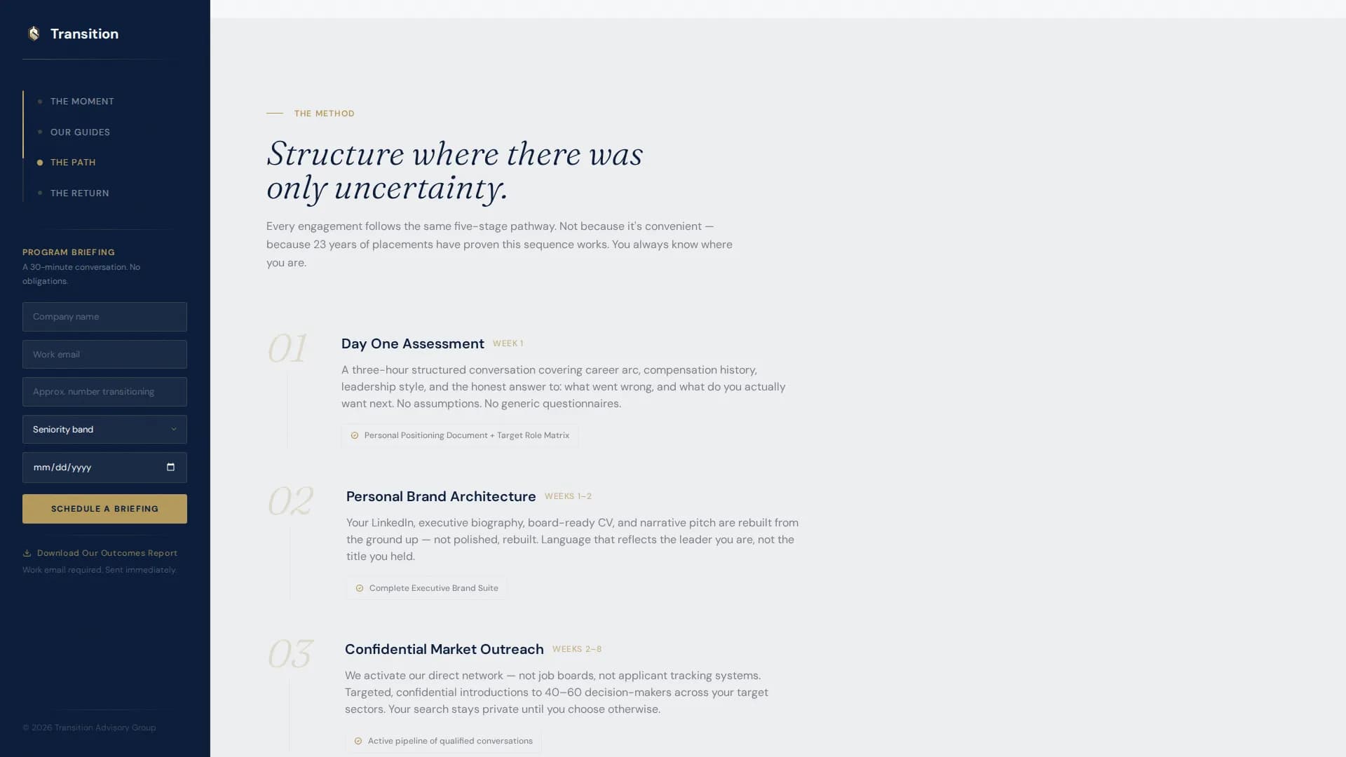 Transition - Executive Outplacement Leadership Landing Page Template