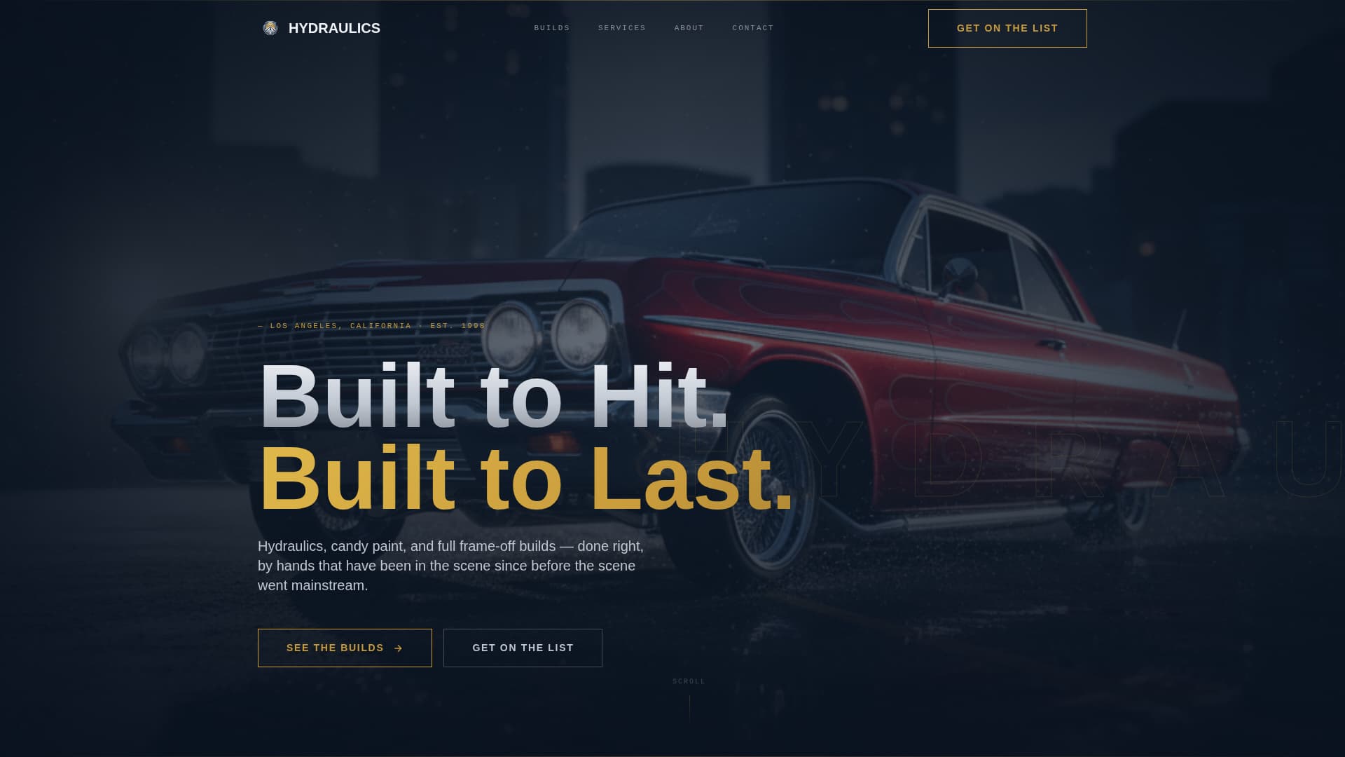 Hydraulics - Cinematic Lowrider Landing Page Template