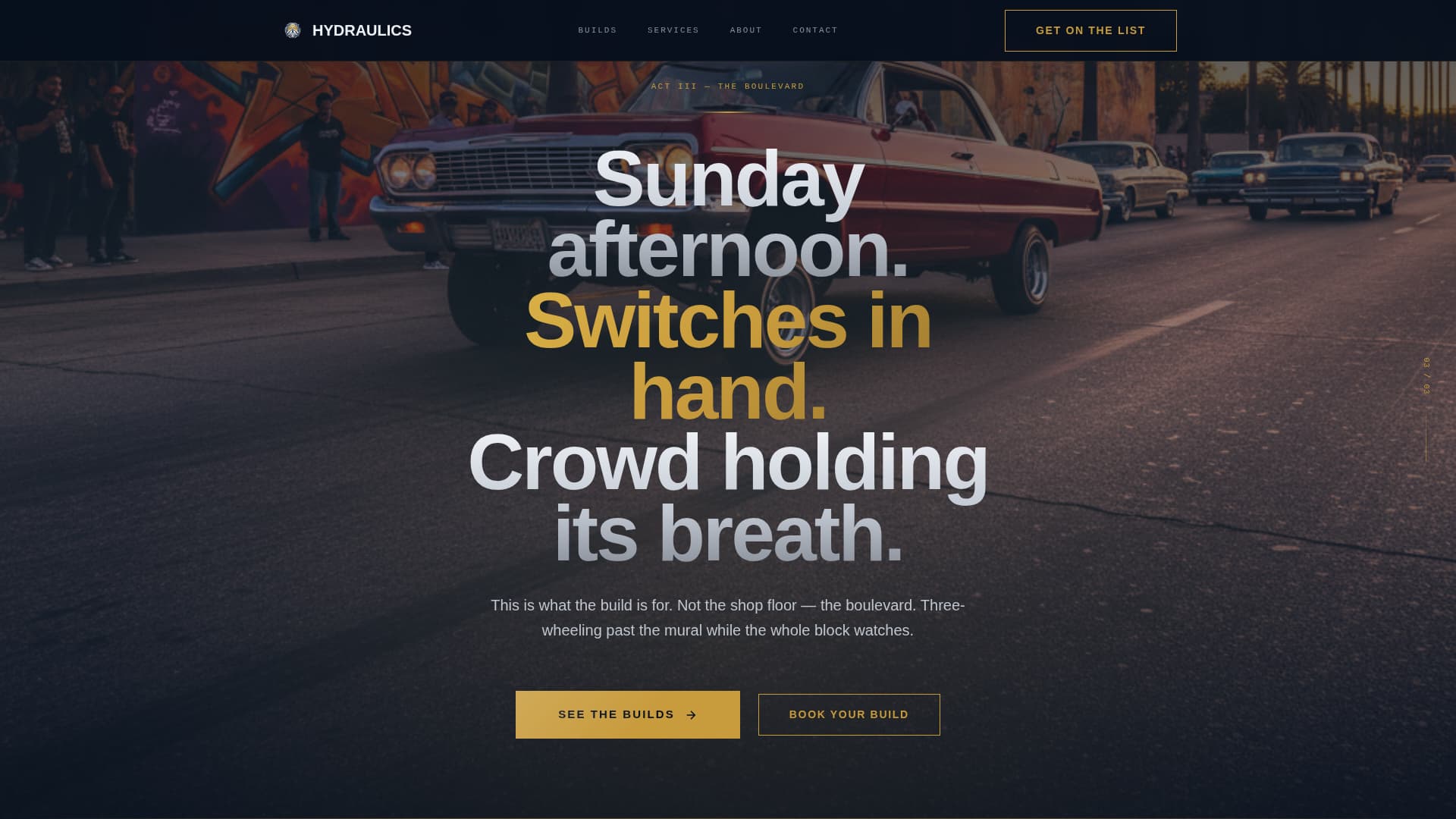 Hydraulics - Cinematic Lowrider Landing Page Template