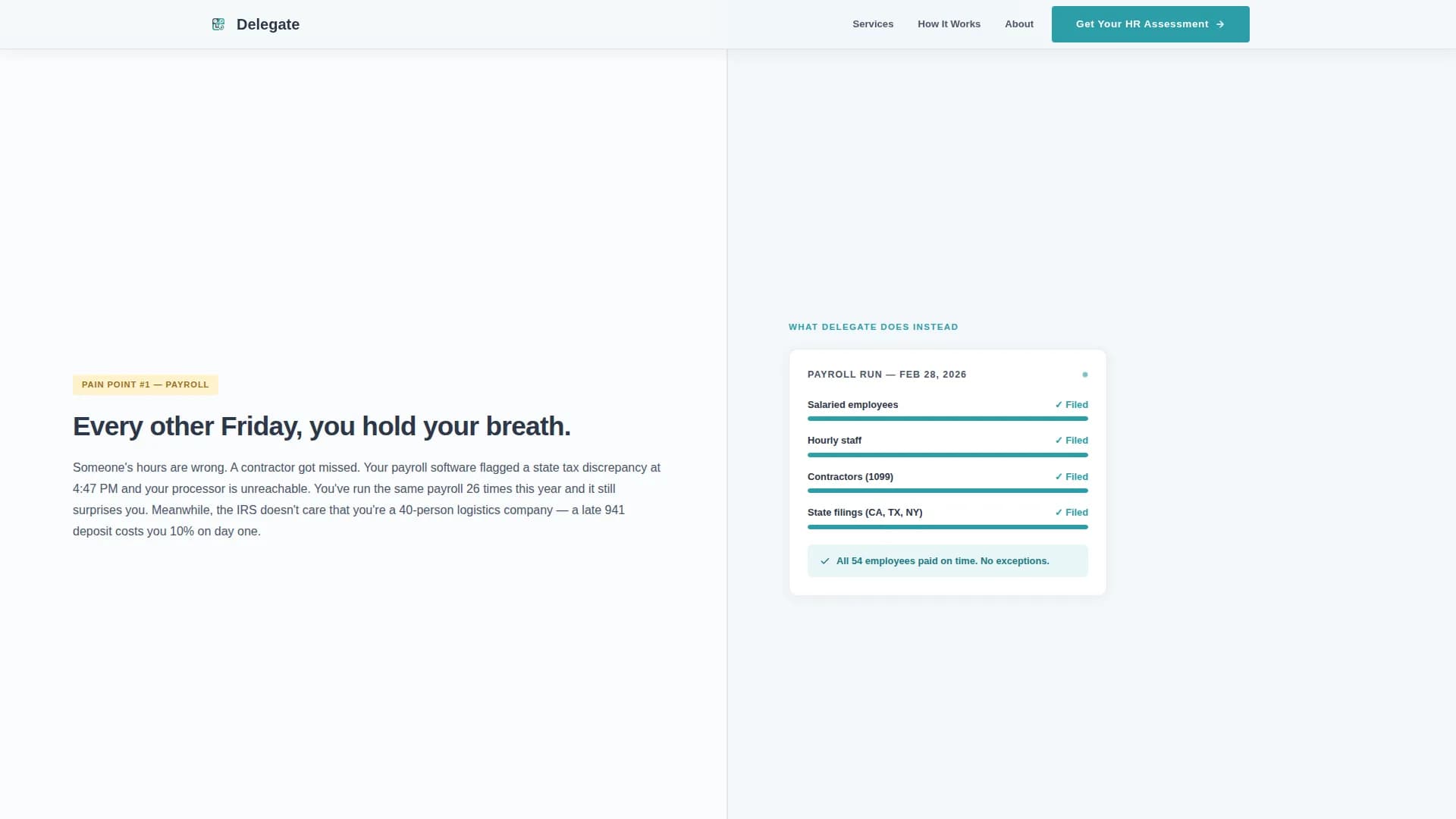 Delegate - HR Outsourcing Landing page Template