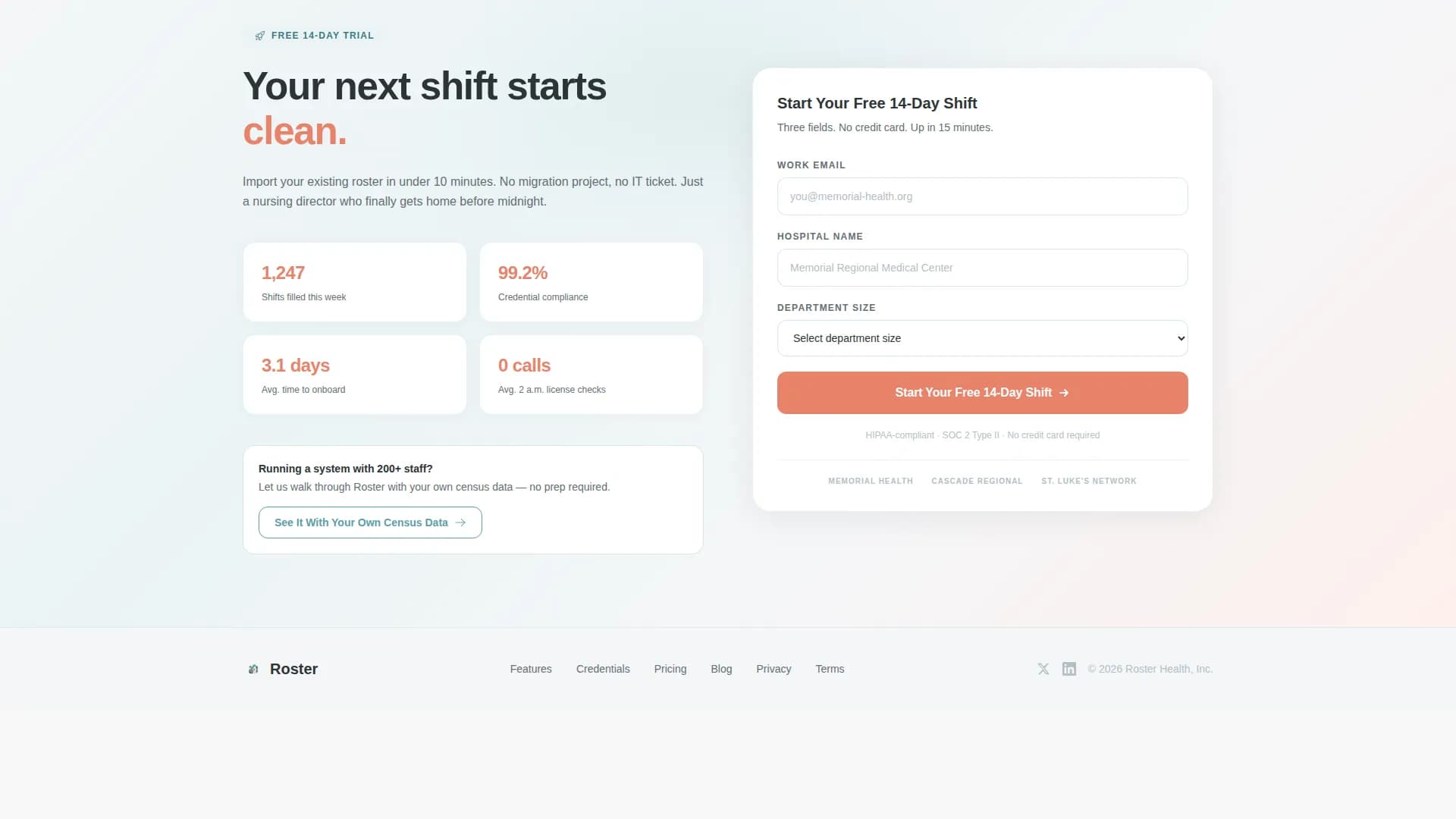 Roster - Powerful Healthcare HR Landing Page Template