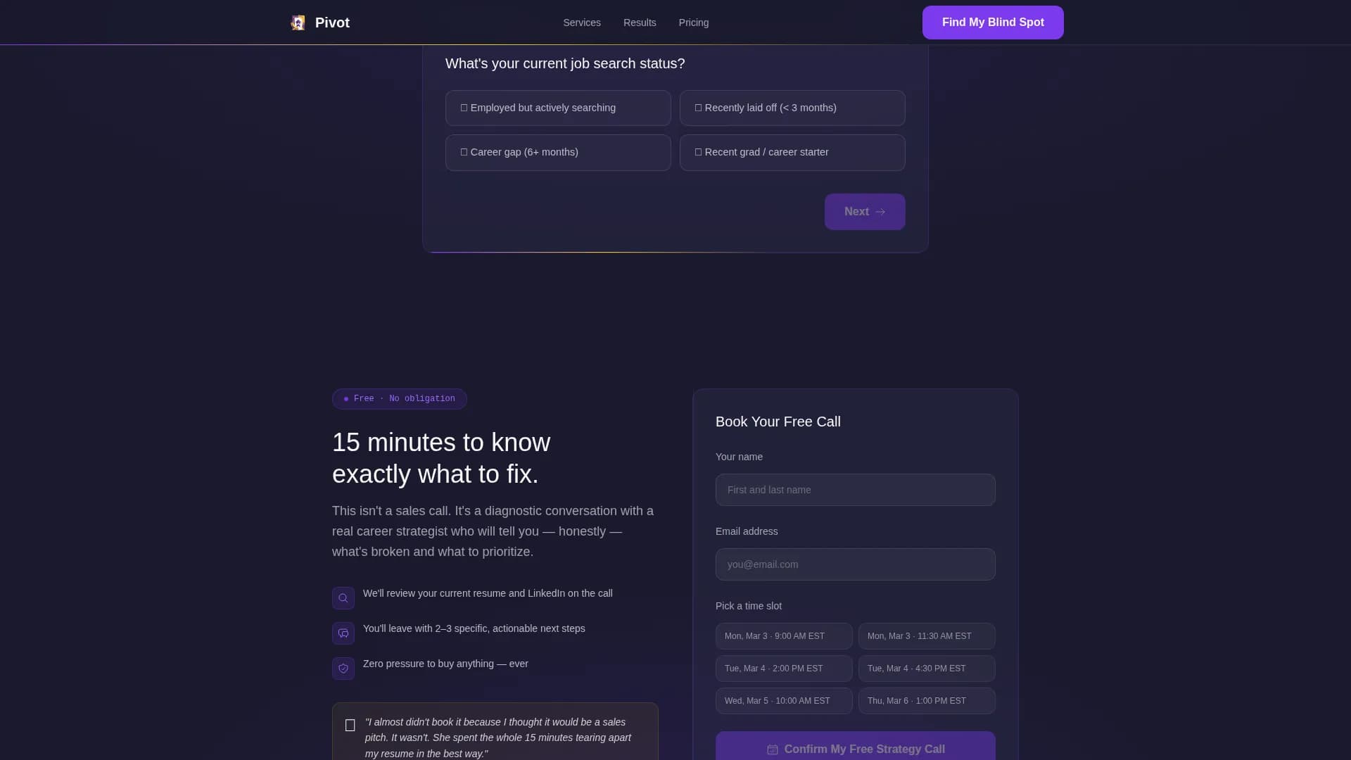 Pivot - Career Services Landing page Template