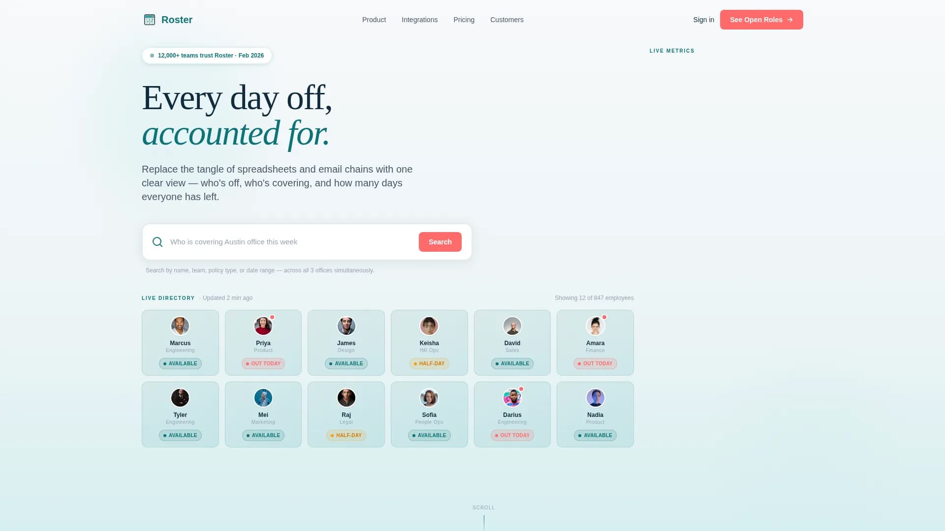Roster - Leave Management Landing page Template