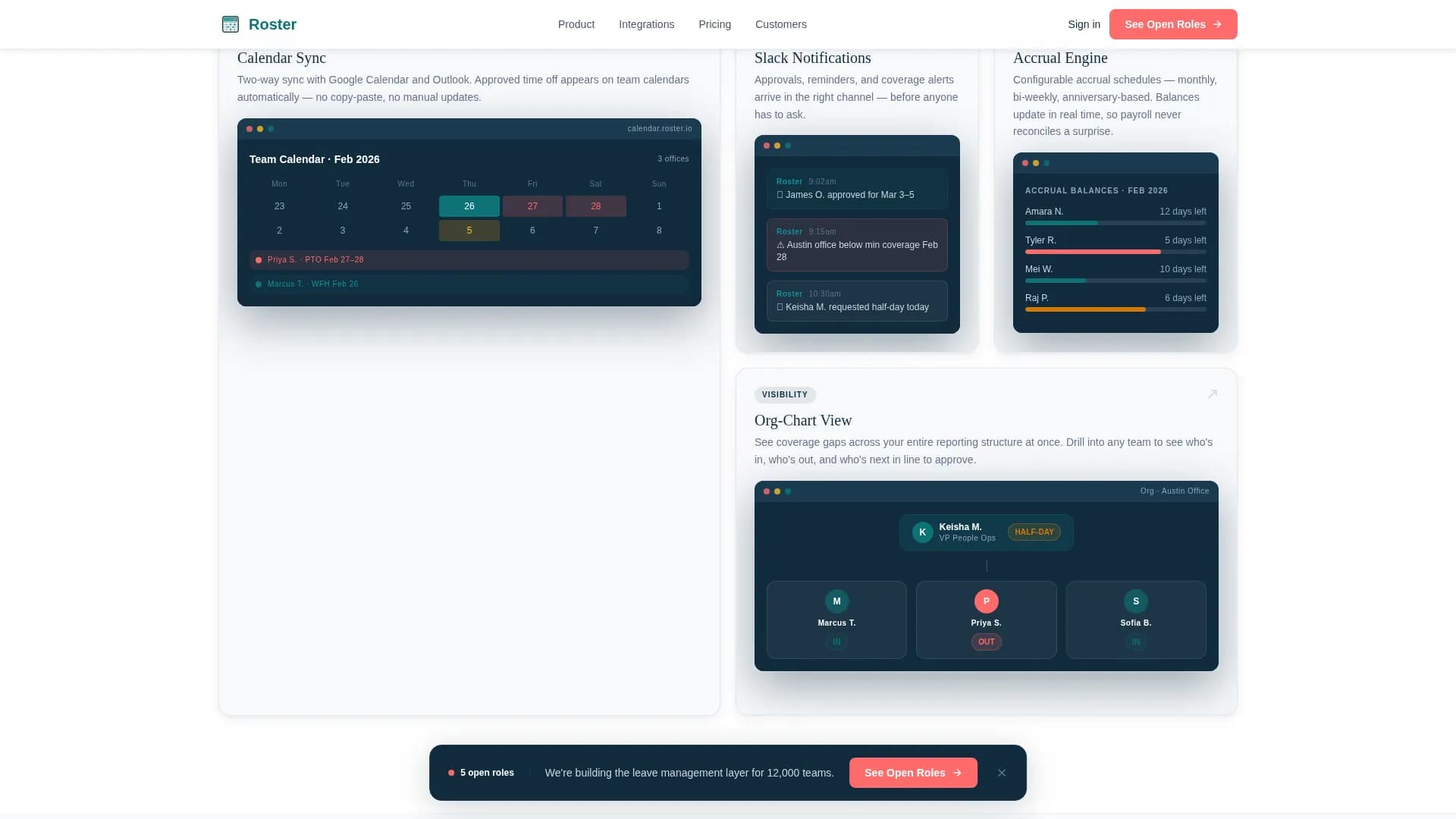 Roster - Leave Management Landing page Template