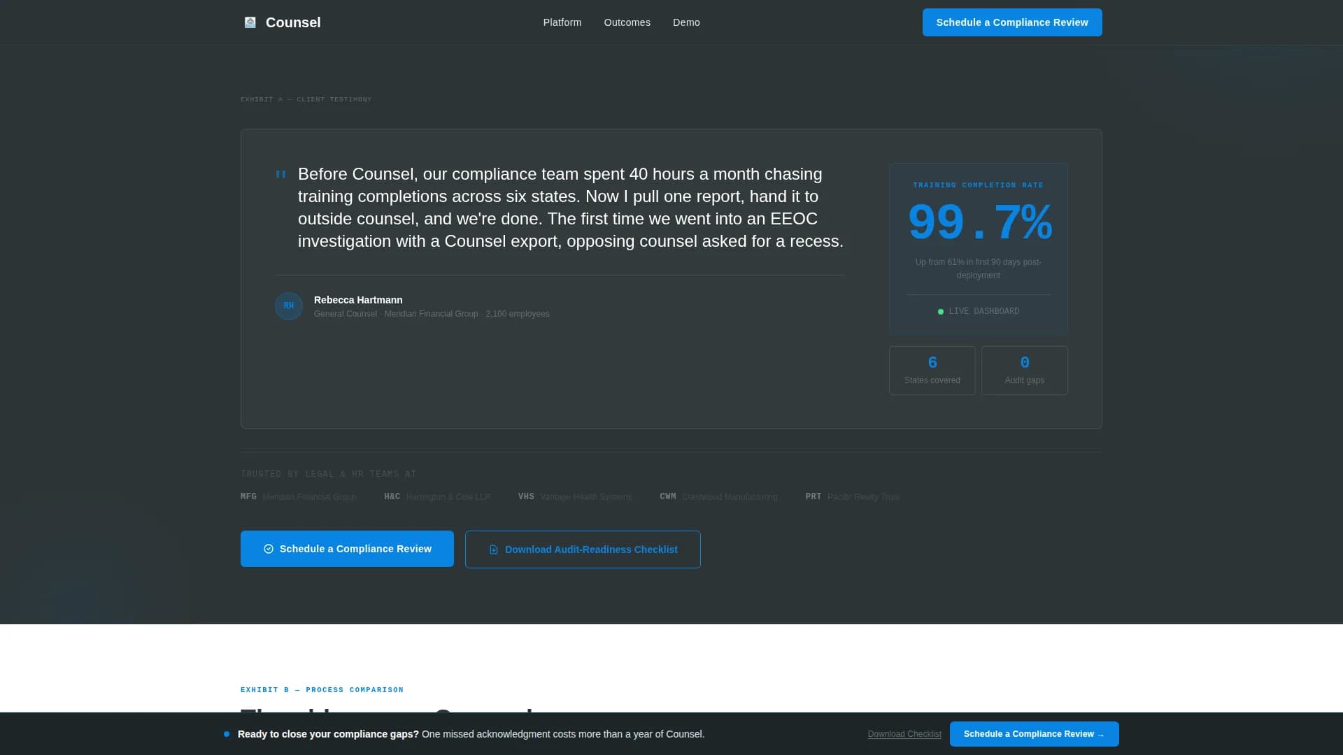 Counsel - Compliance Platform Landing page Template