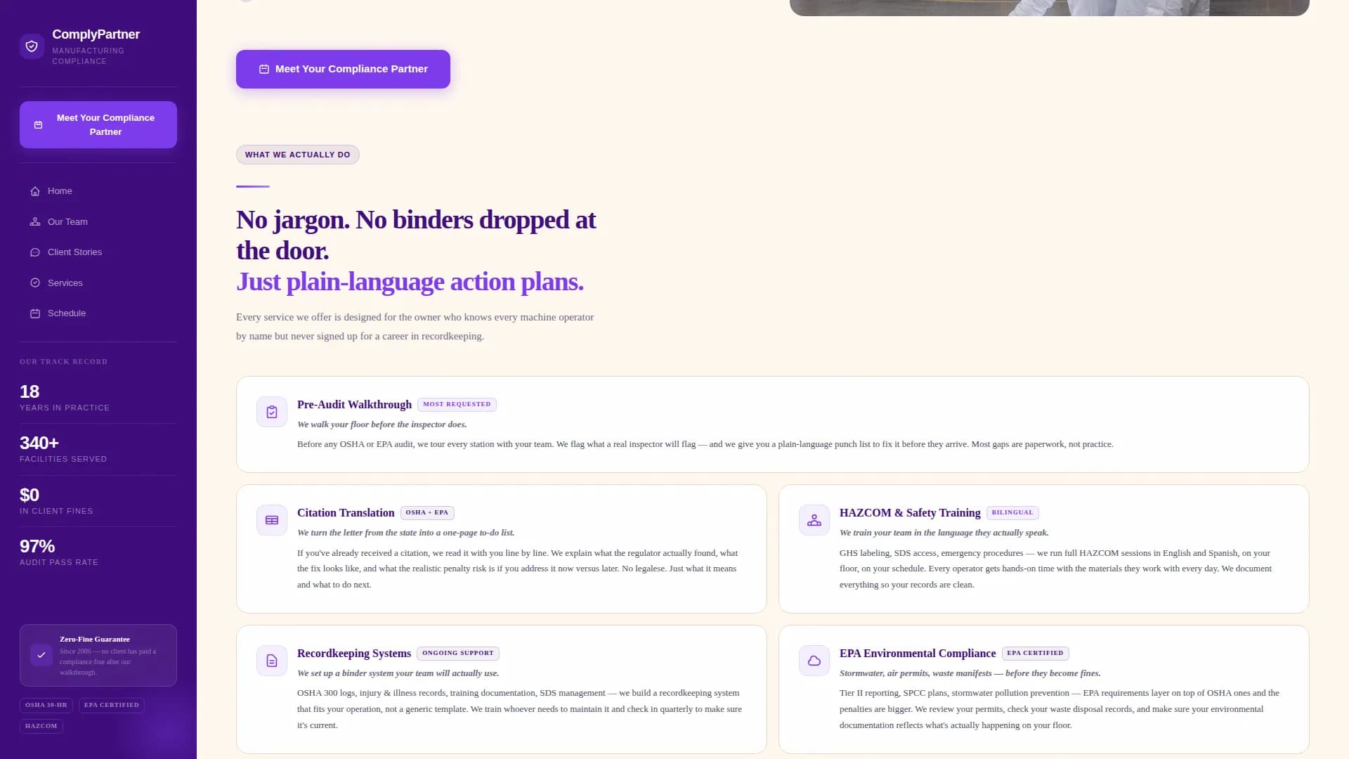 Comply - Manufacturing Compliance Landing page Template
