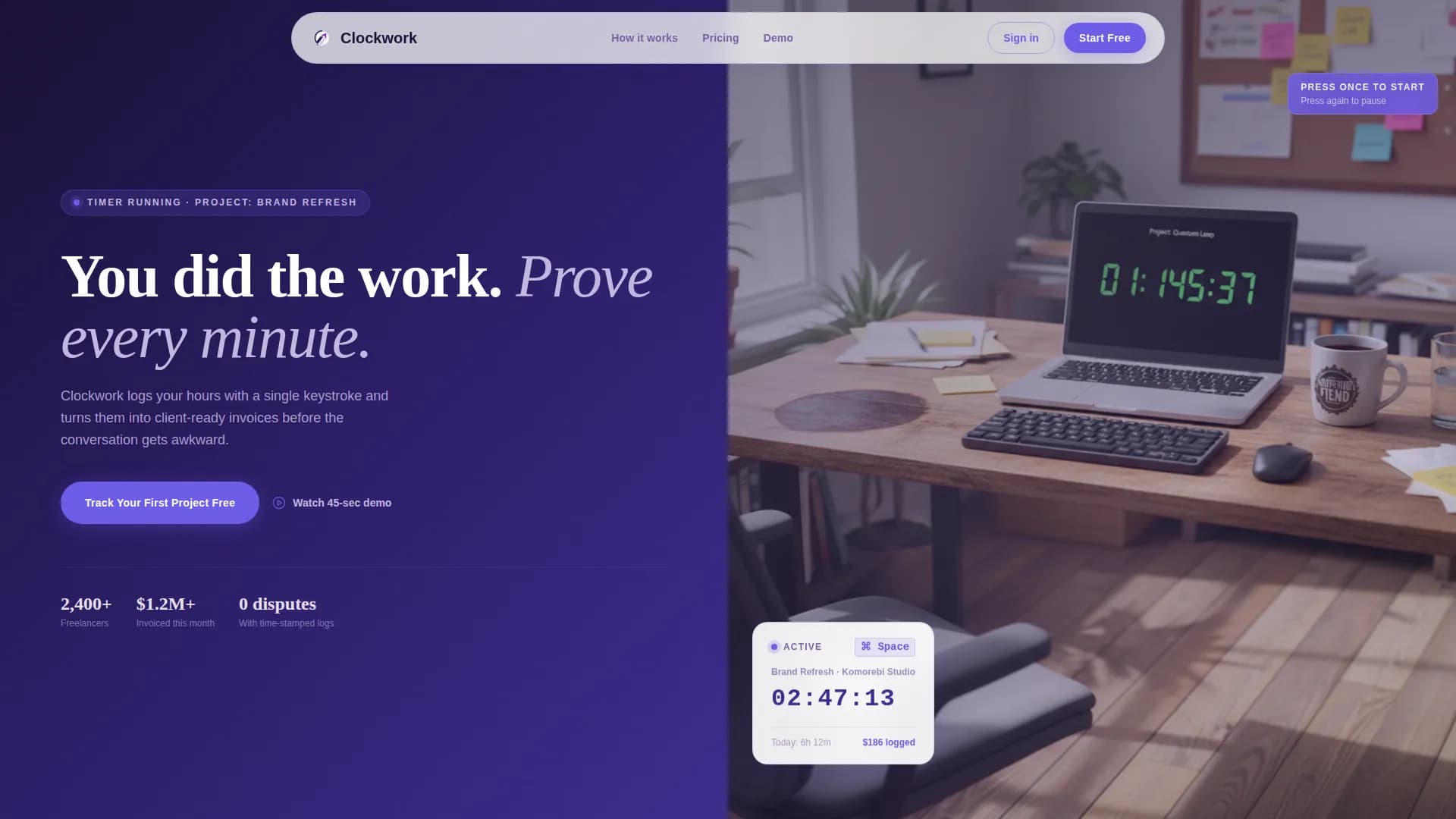 Clockwork - Time Tracking Landing page Template