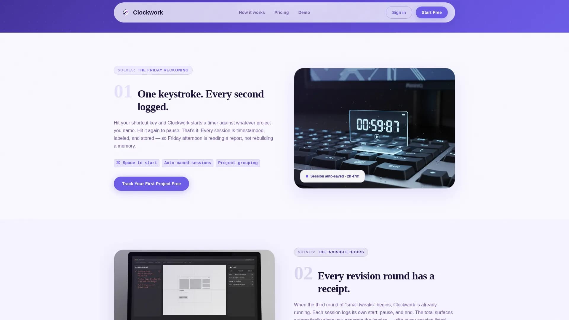 Clockwork - Time Tracking Landing page Template