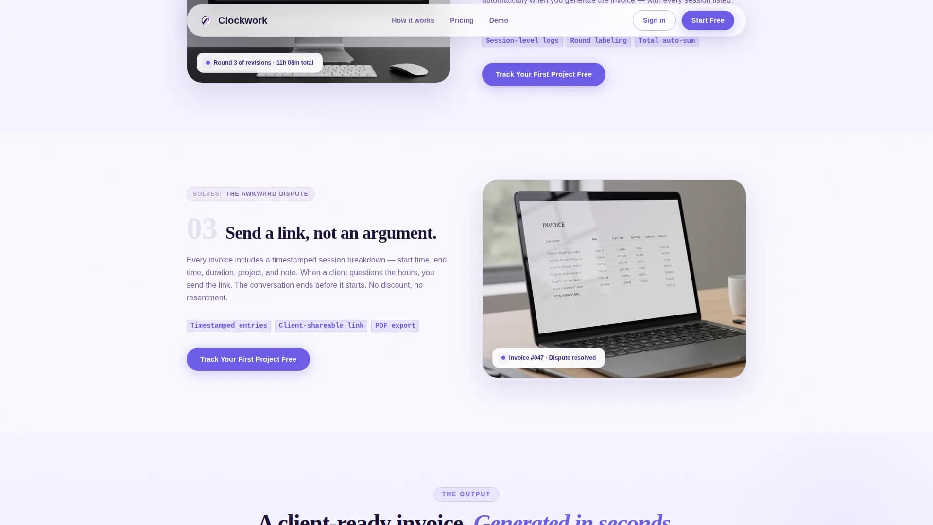 Clockwork - Time Tracking Landing page Template