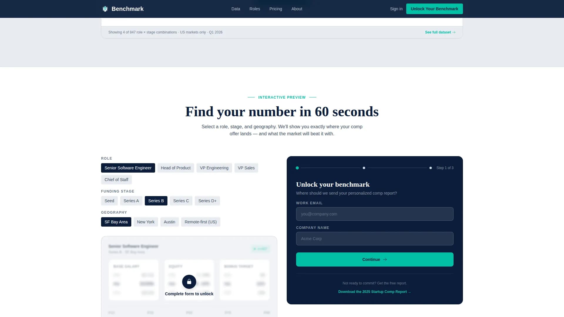 Benchmark - Startup Compensation Landing page Template