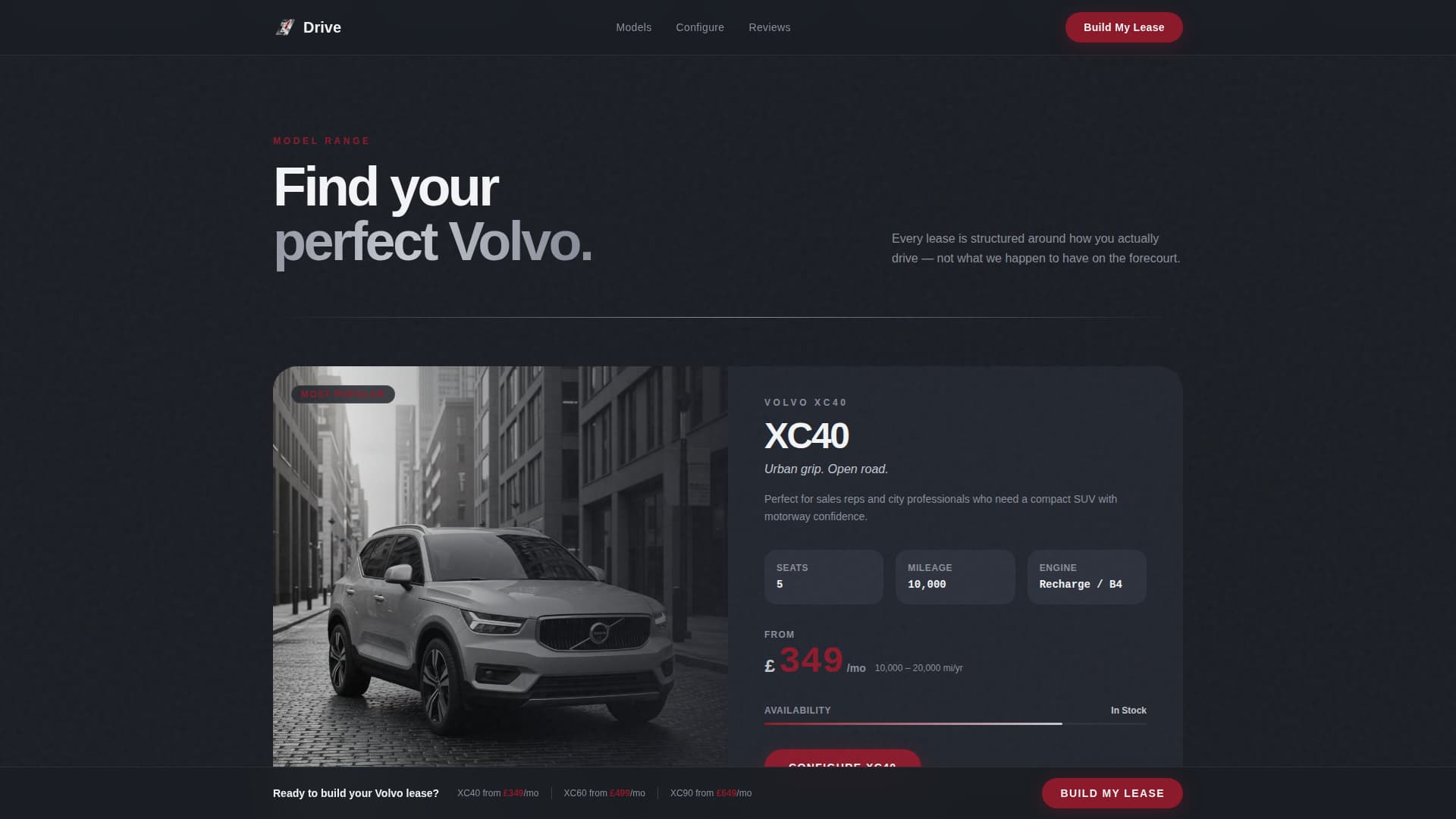 Drive - Dynamic Volvo Leasing Landing Page Template