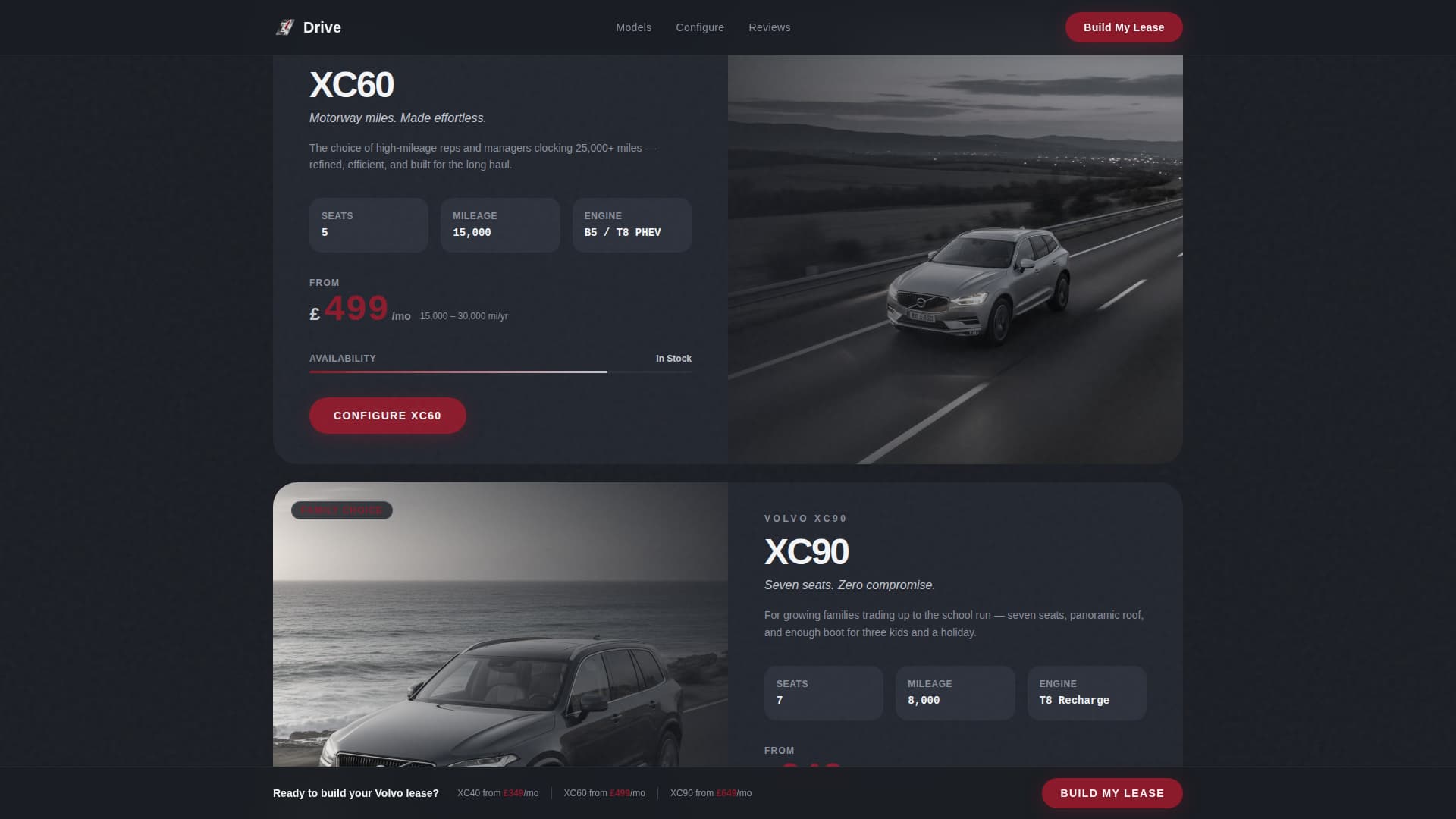 Drive - Dynamic Volvo Leasing Landing Page Template