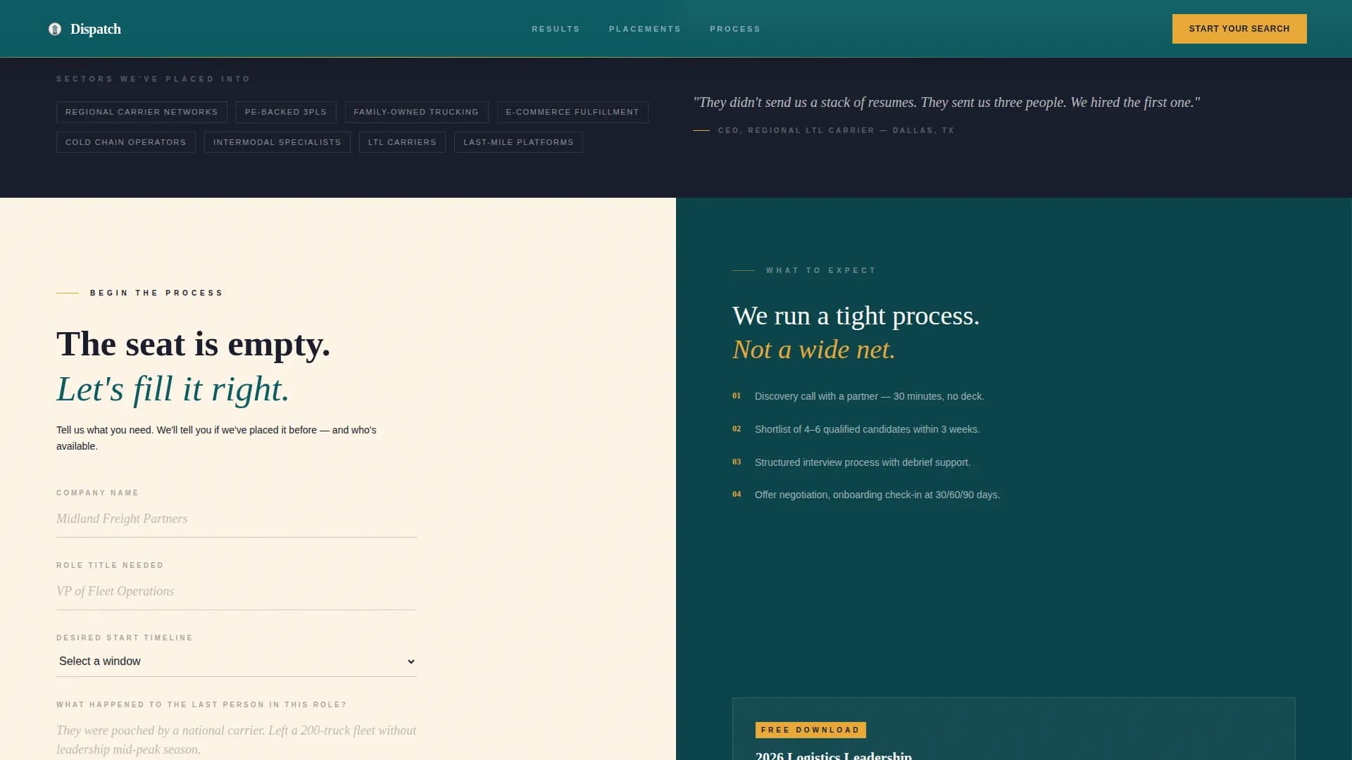 Dispatch - Executive Search Landing page Template
