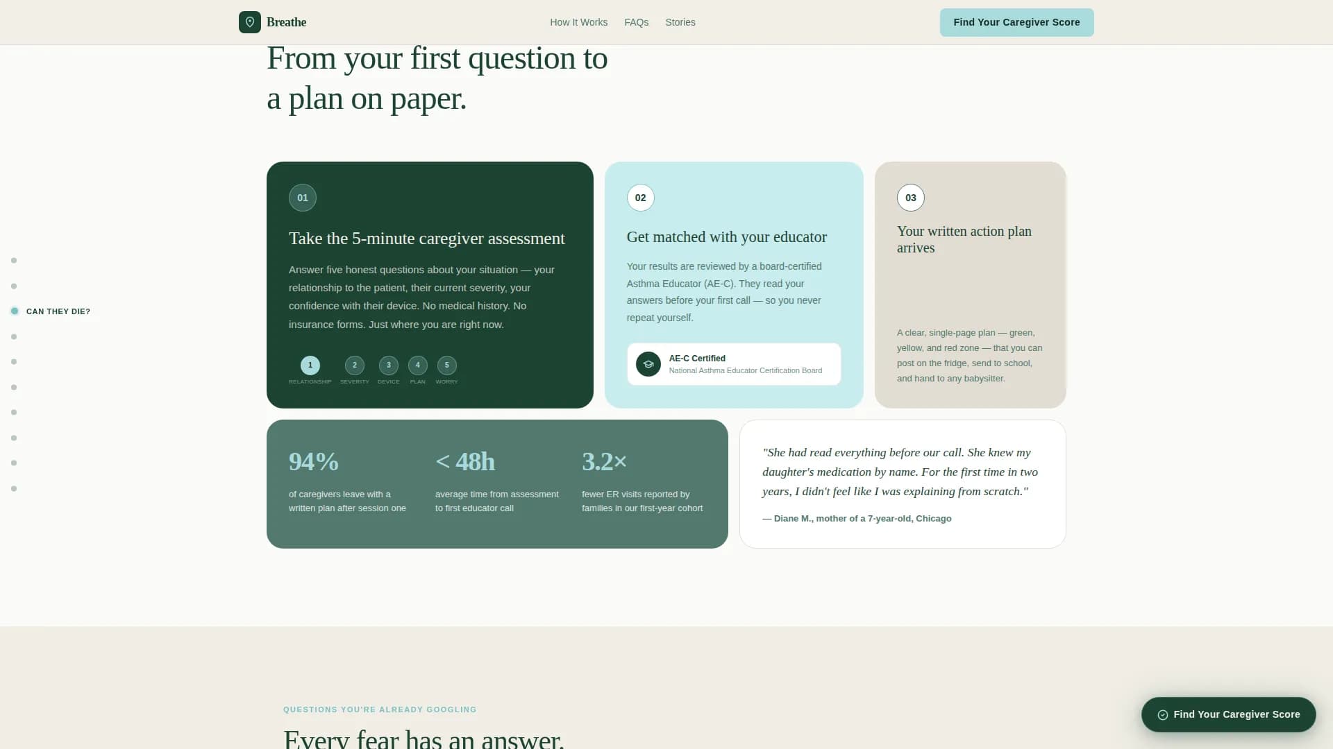 Breathe - Caregiver Support Landing page Template