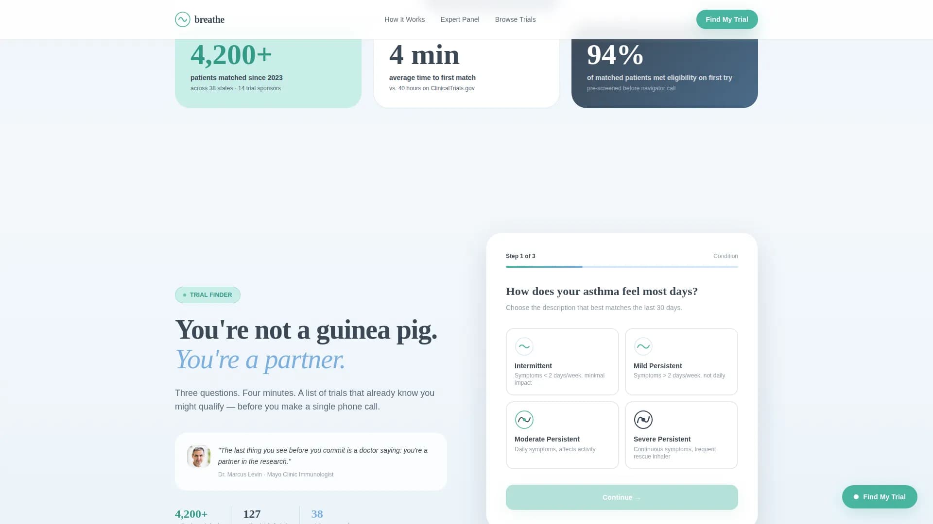 Breathe - Clinical Trials Landing Page Template