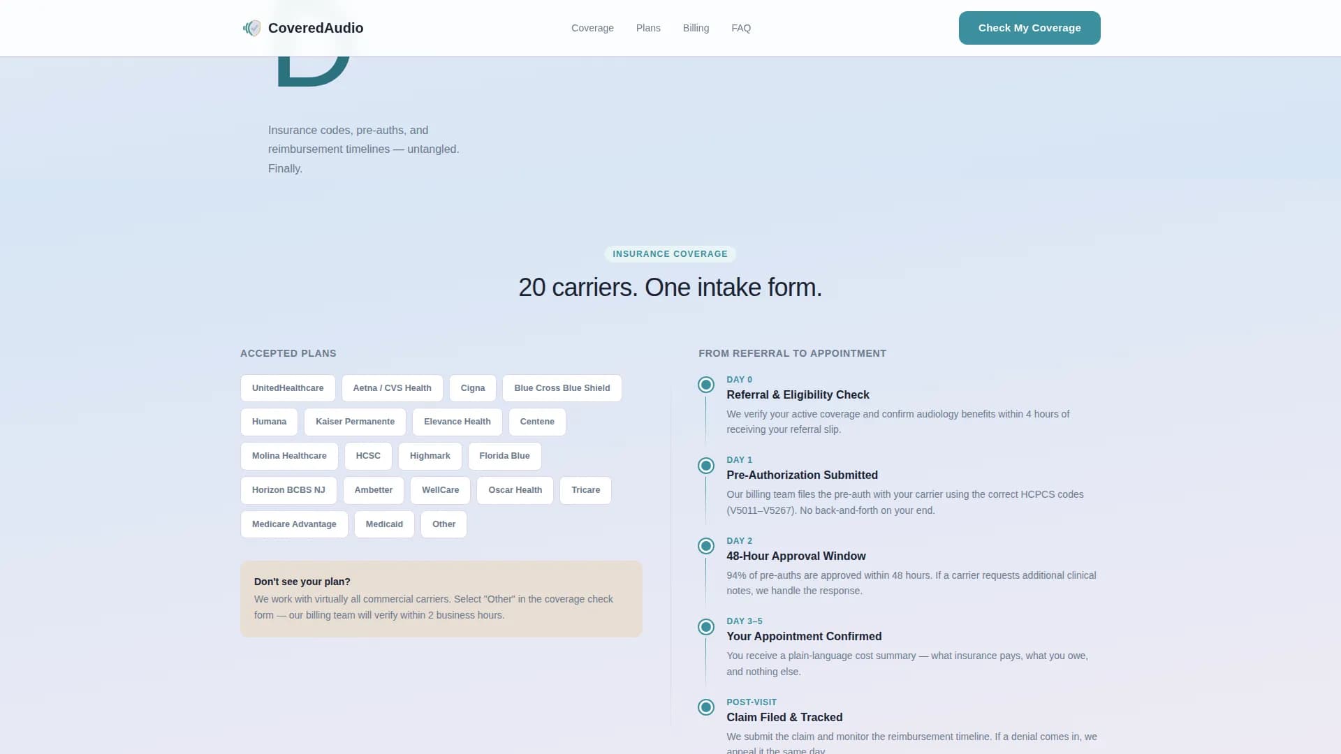 Coverage - Audiology Services Landing page Template
