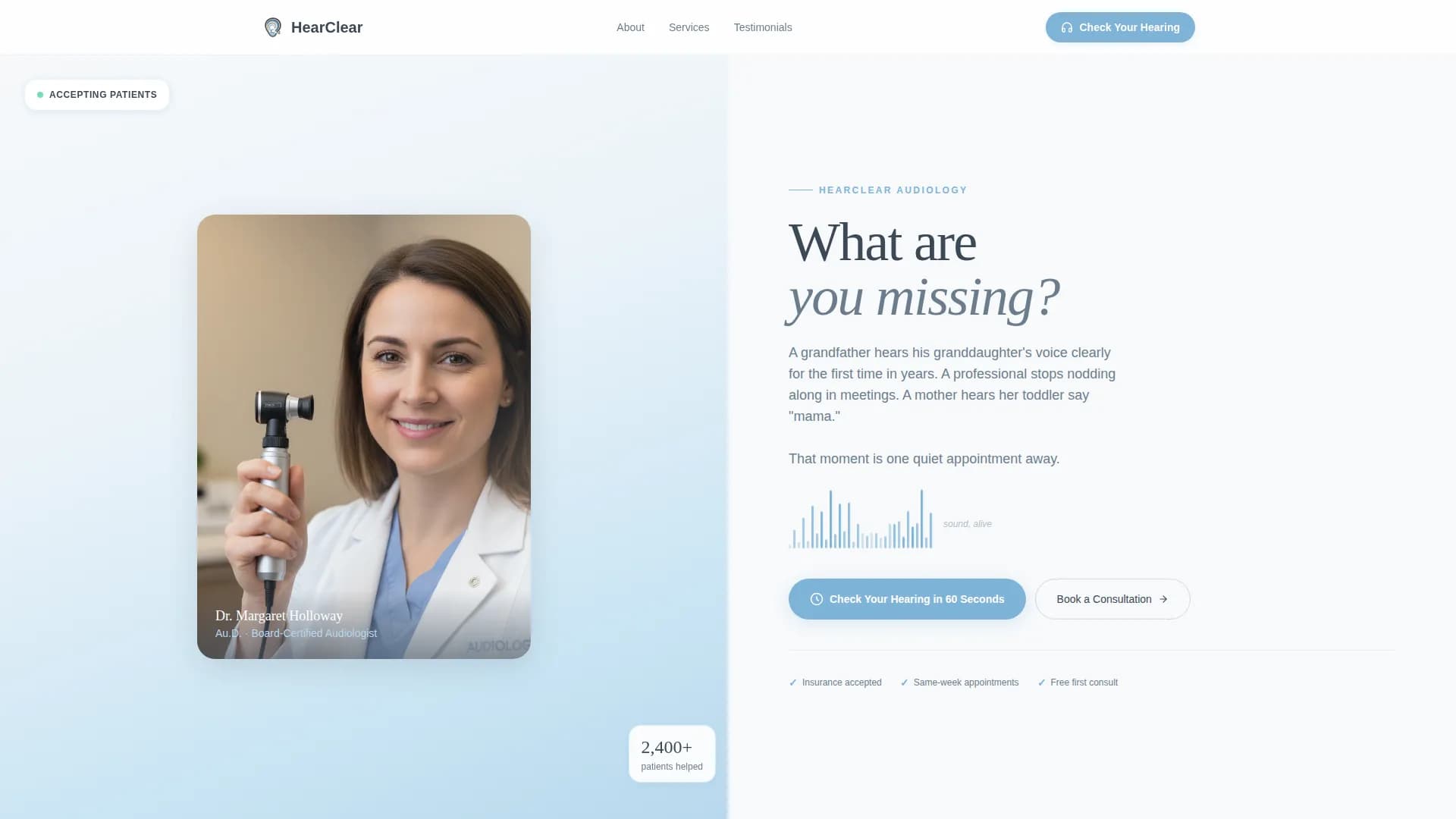 Listen - Audiology Practice Landing page Template