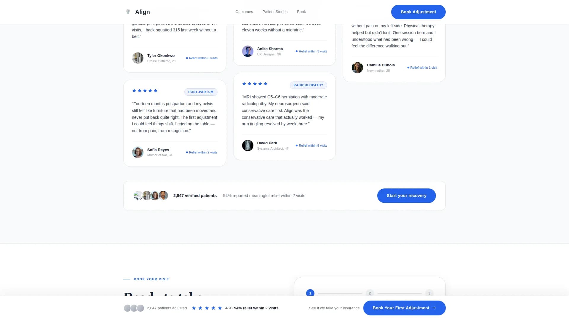 Chiropractic Patient Reviews & Testimonials Website Template