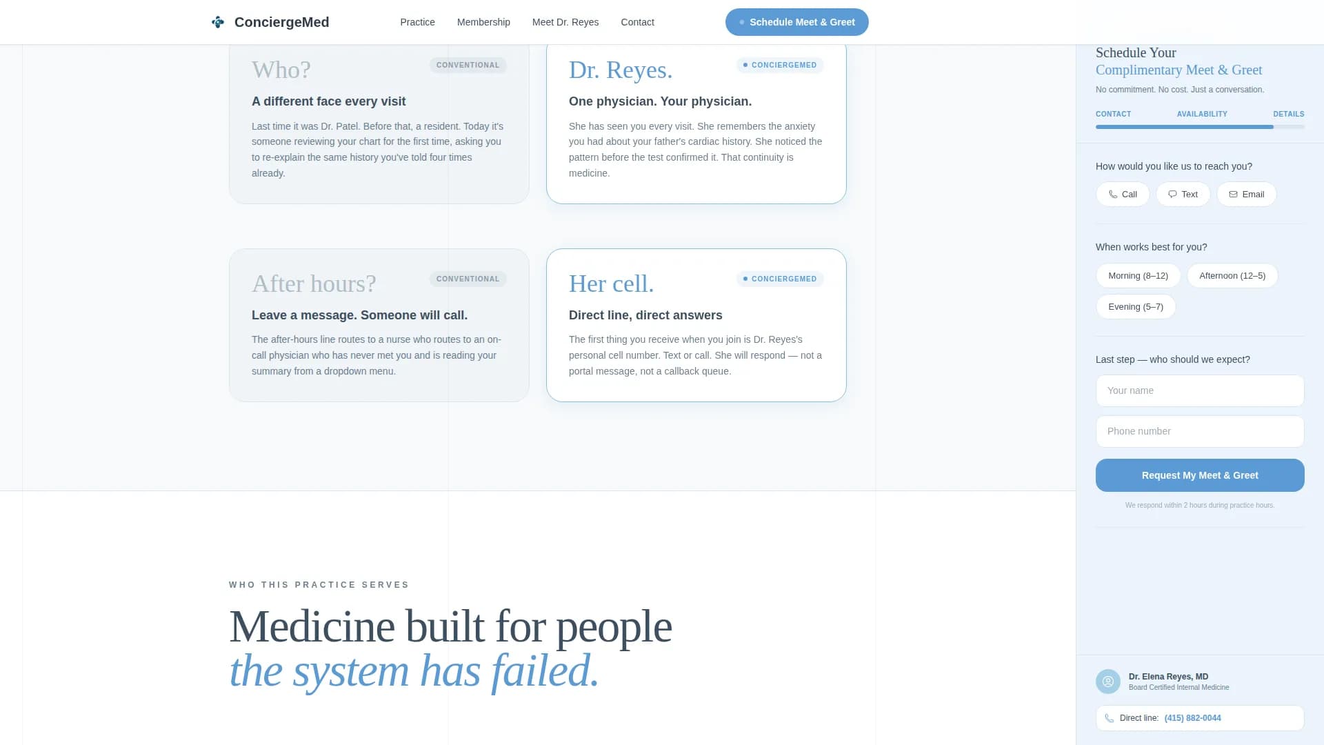 Concierge Medicine Practice Website Template for Direct-Pay Patients