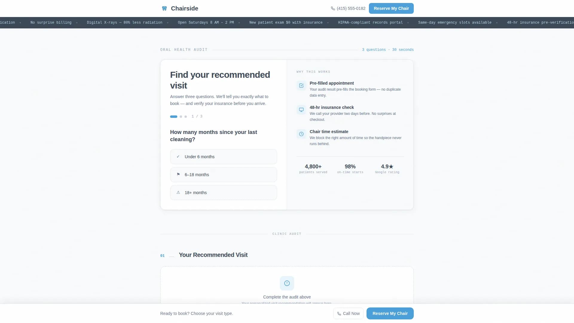 Dental Appointment Booking with Oral Health Audit Website Template