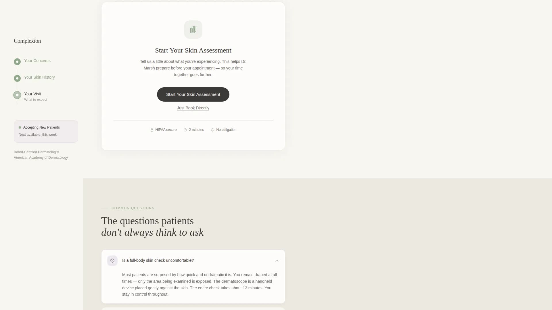 Complexion - New Patient Landing Page Template
