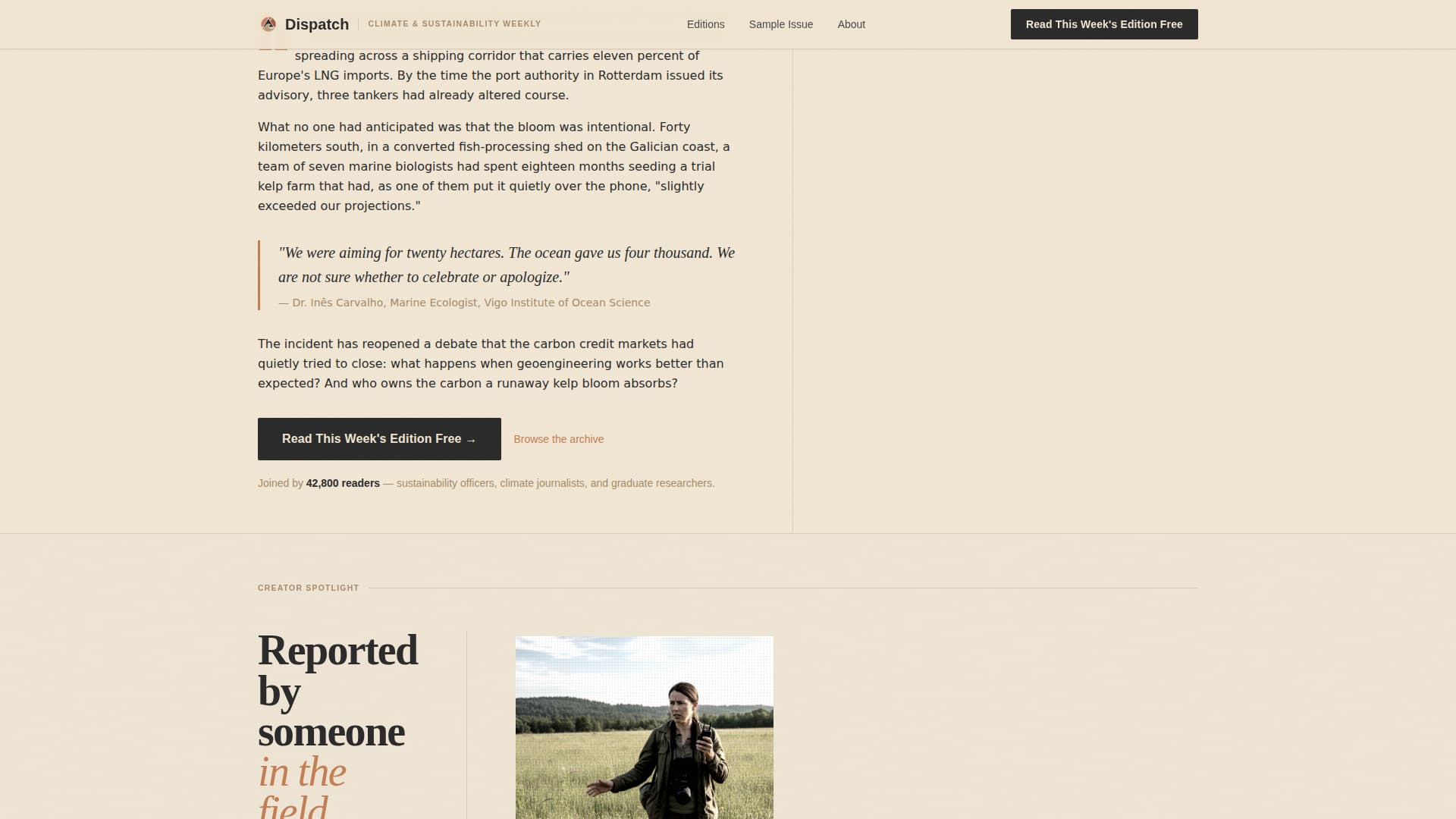 Climate & Sustainability Newsletter Specialist Blog Website Template