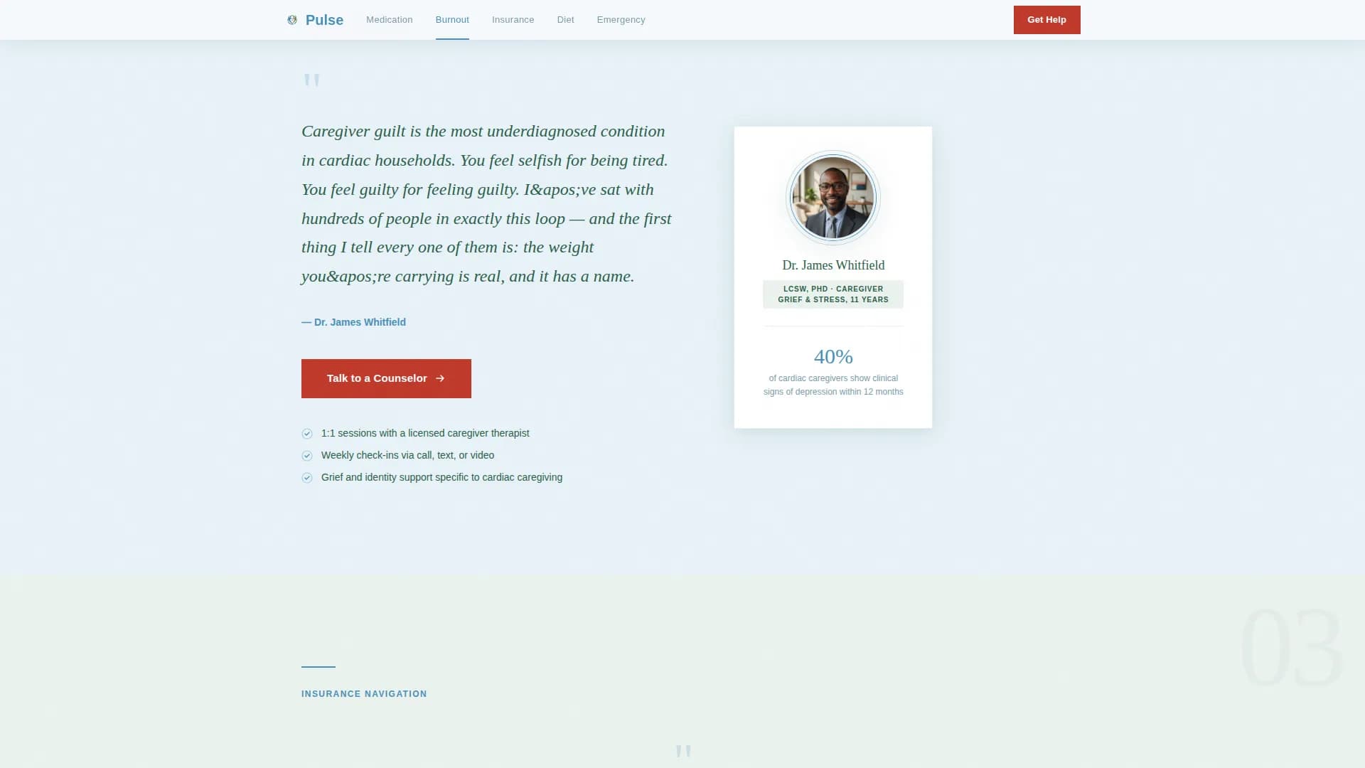Pulse - Caregiver Support Landing Page Template