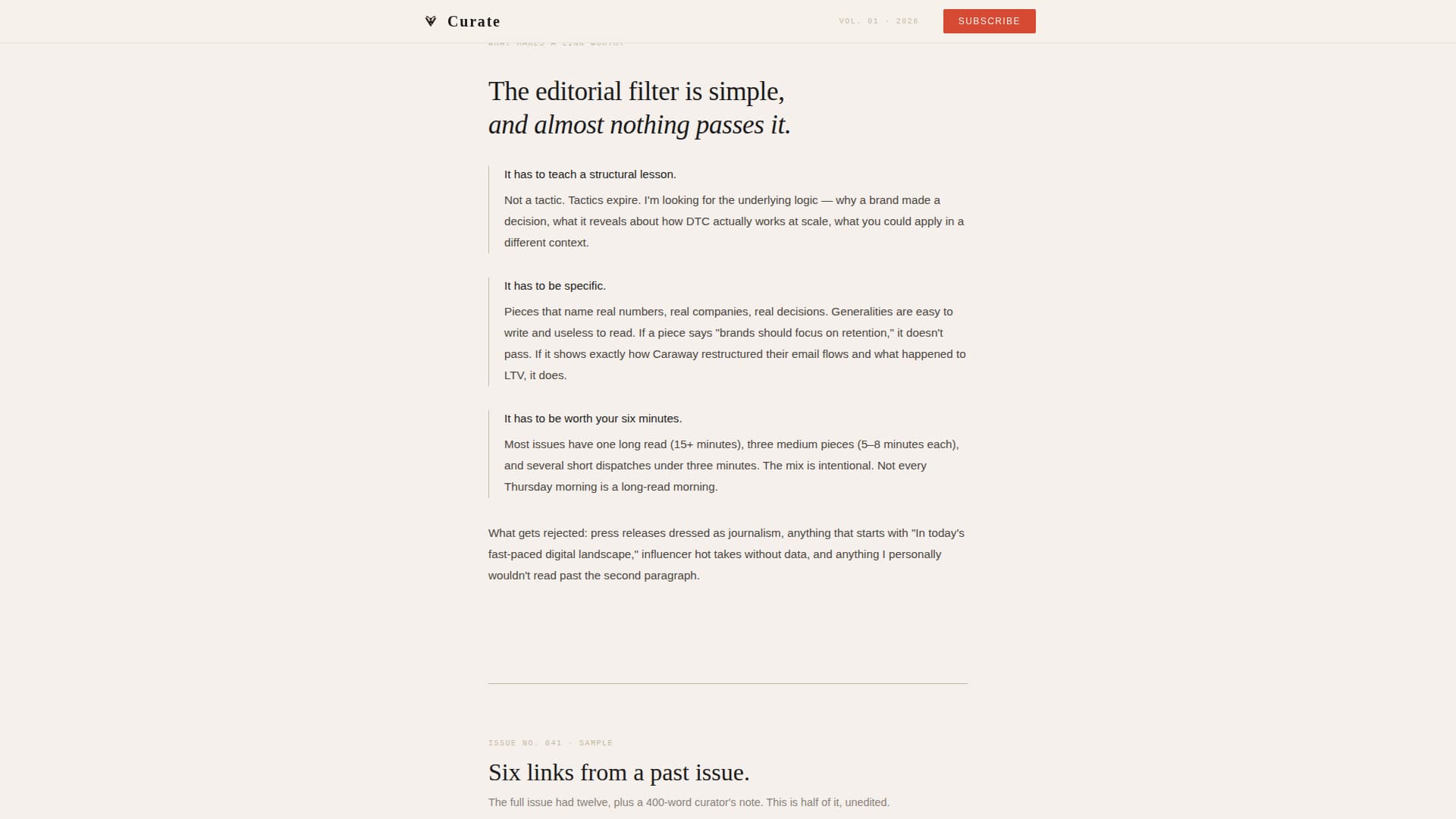 Curate - Editorial D2C Landing Page Template