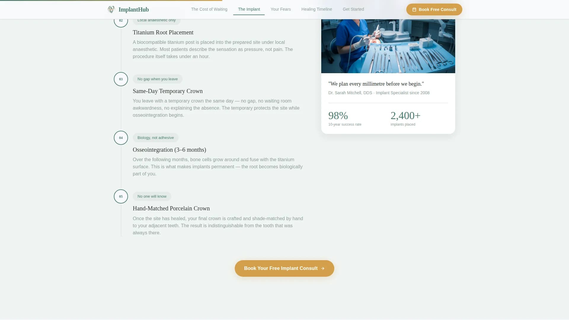 Implant - Consultation Booking Landing Page Template