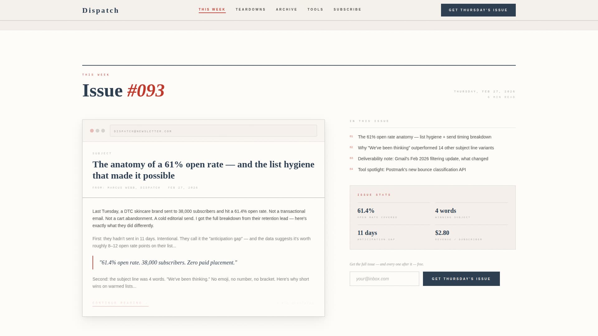 Dispatch — Proven Tech Newsletter Landing Page Template