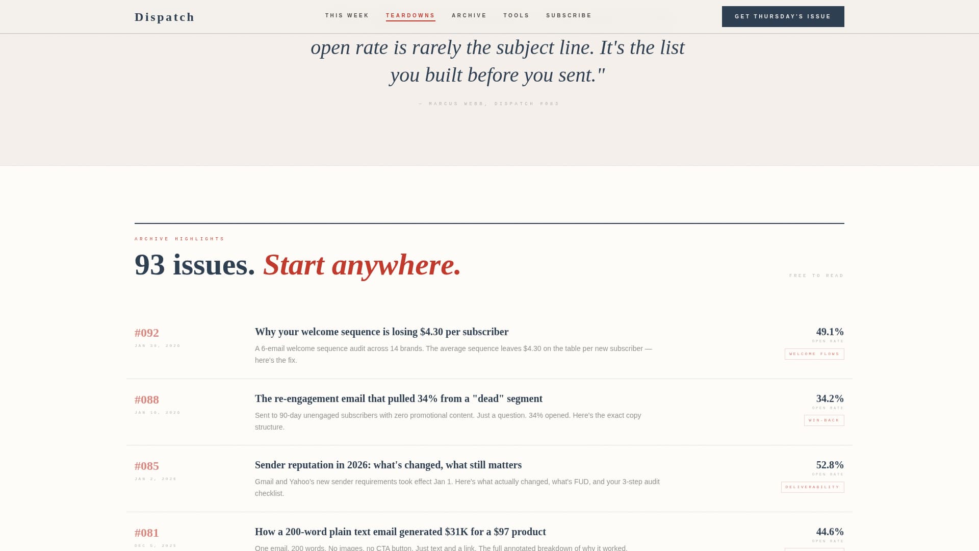 Dispatch — Proven Tech Newsletter Landing Page Template