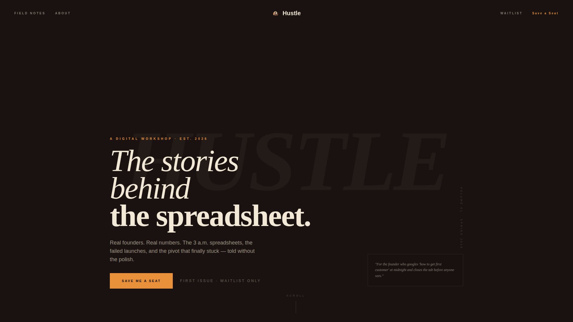 Hustle - Raw Entrepreneurship Landing Page Template