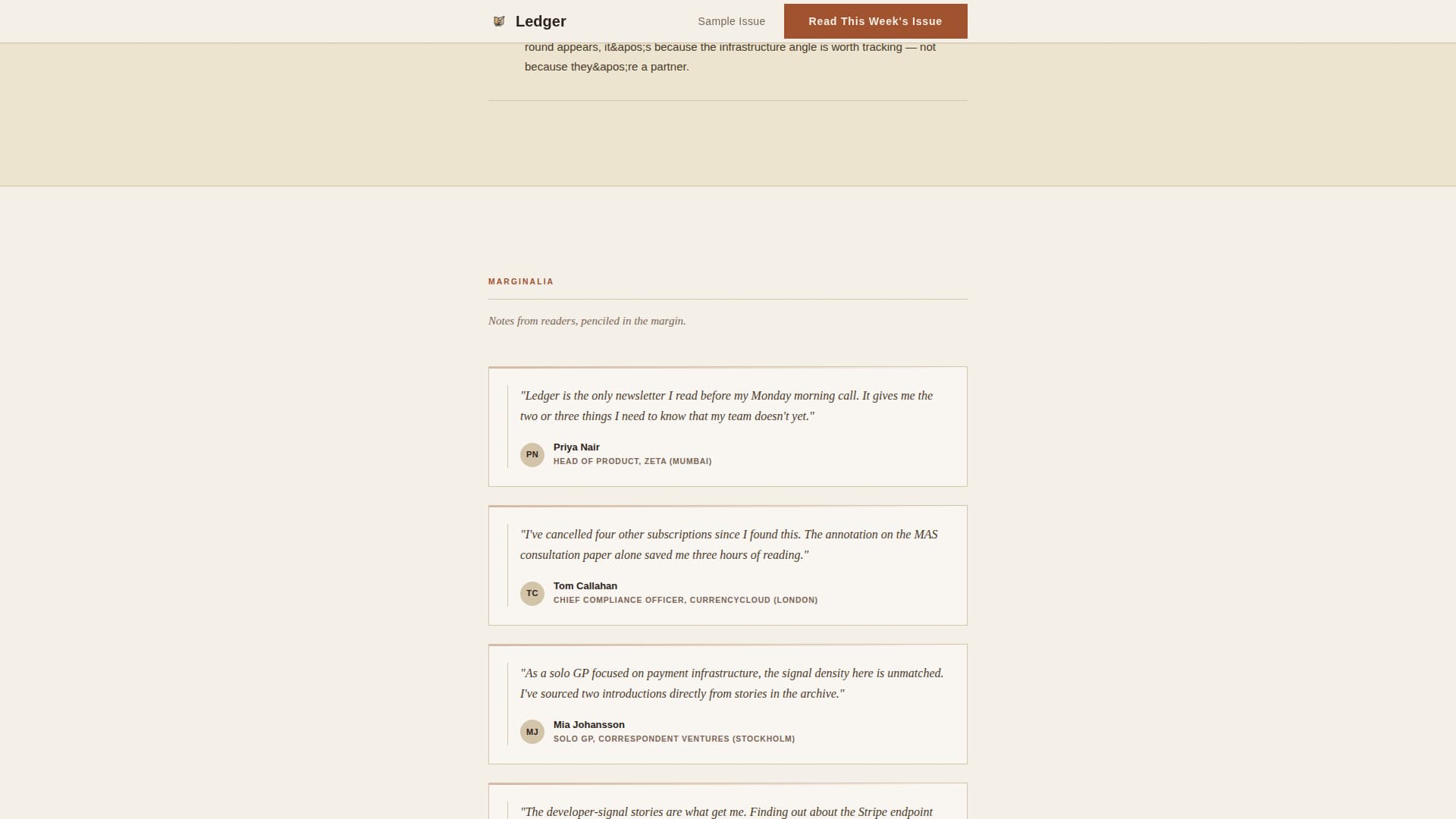 Ledger - Heritage Fintech Landing Page Template