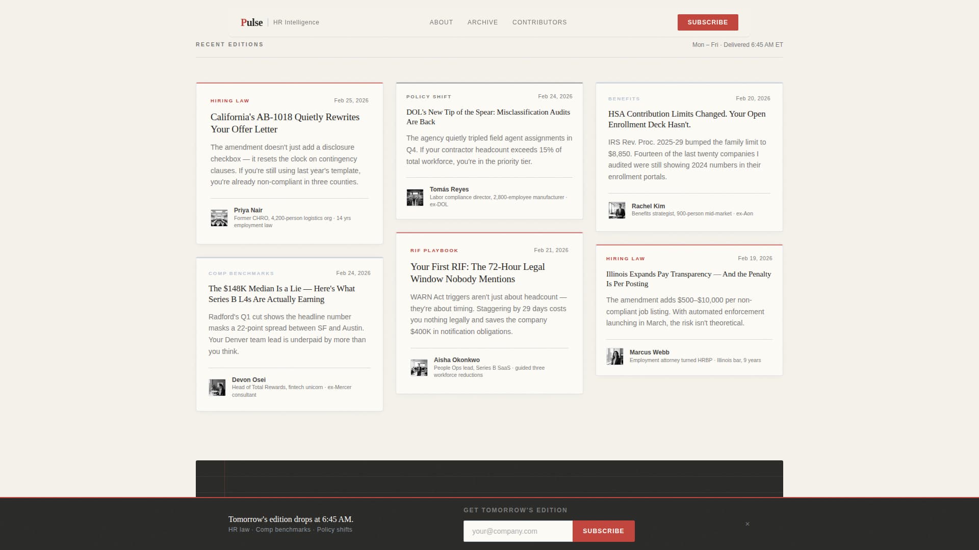Pulse - Authoritative HR Newsletter Landing Page Template