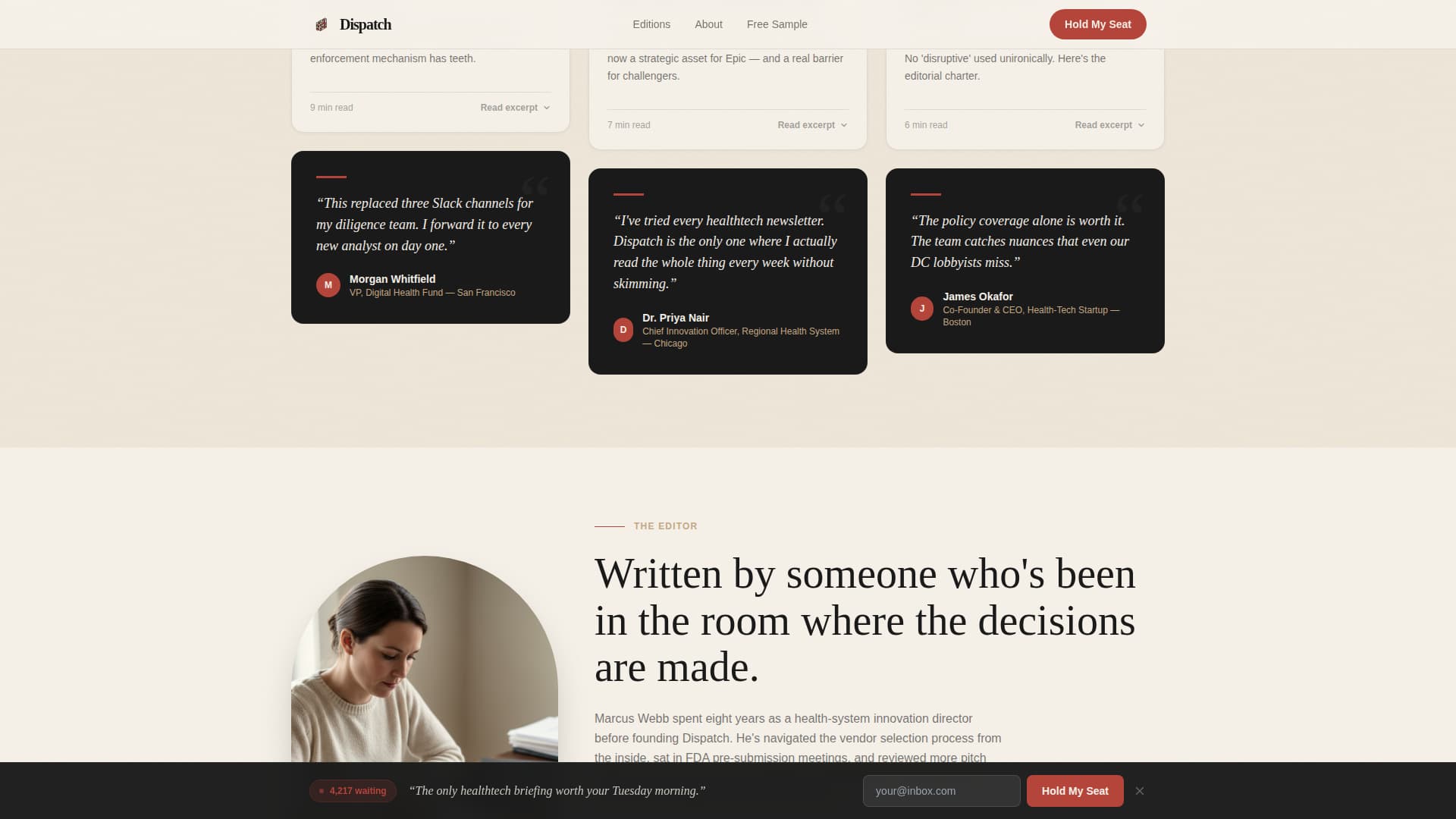Dispatch - Authoritative Healthtech Landing Page Template