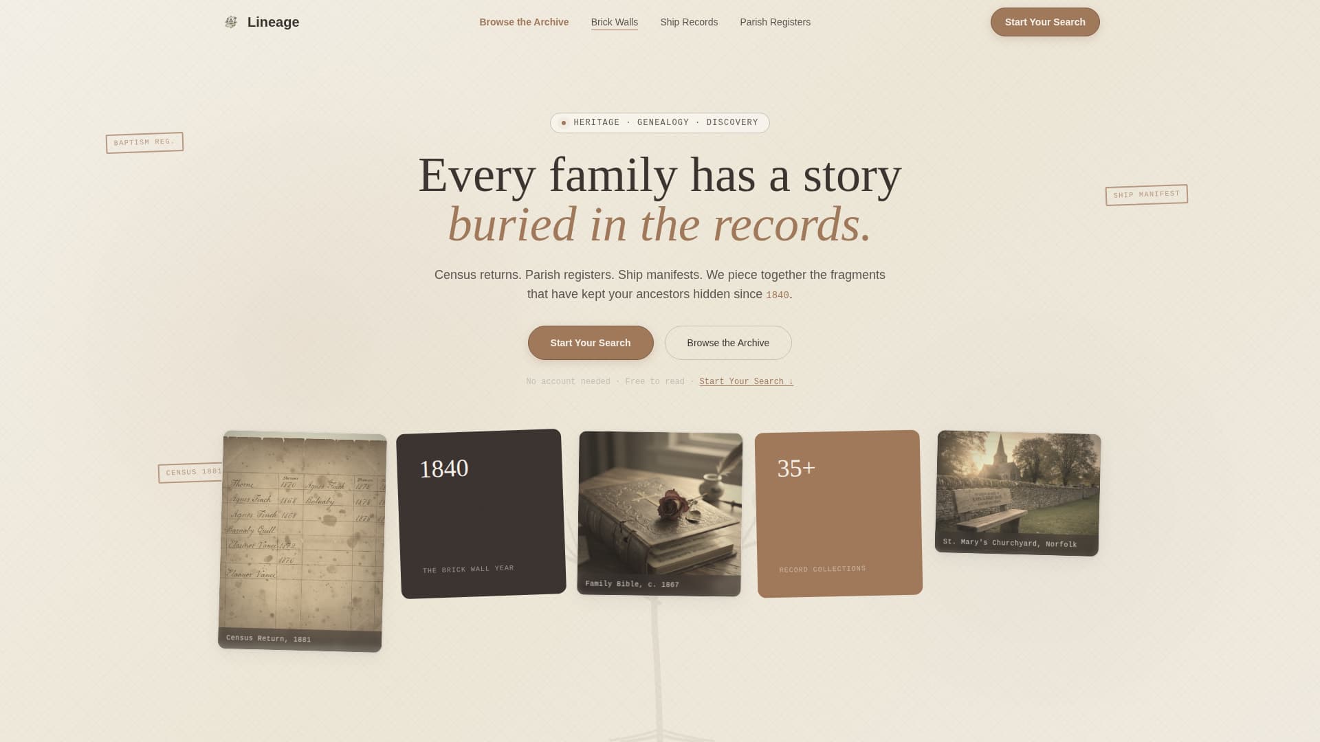 Lineage - Timeless Genealogy Landing Page Template