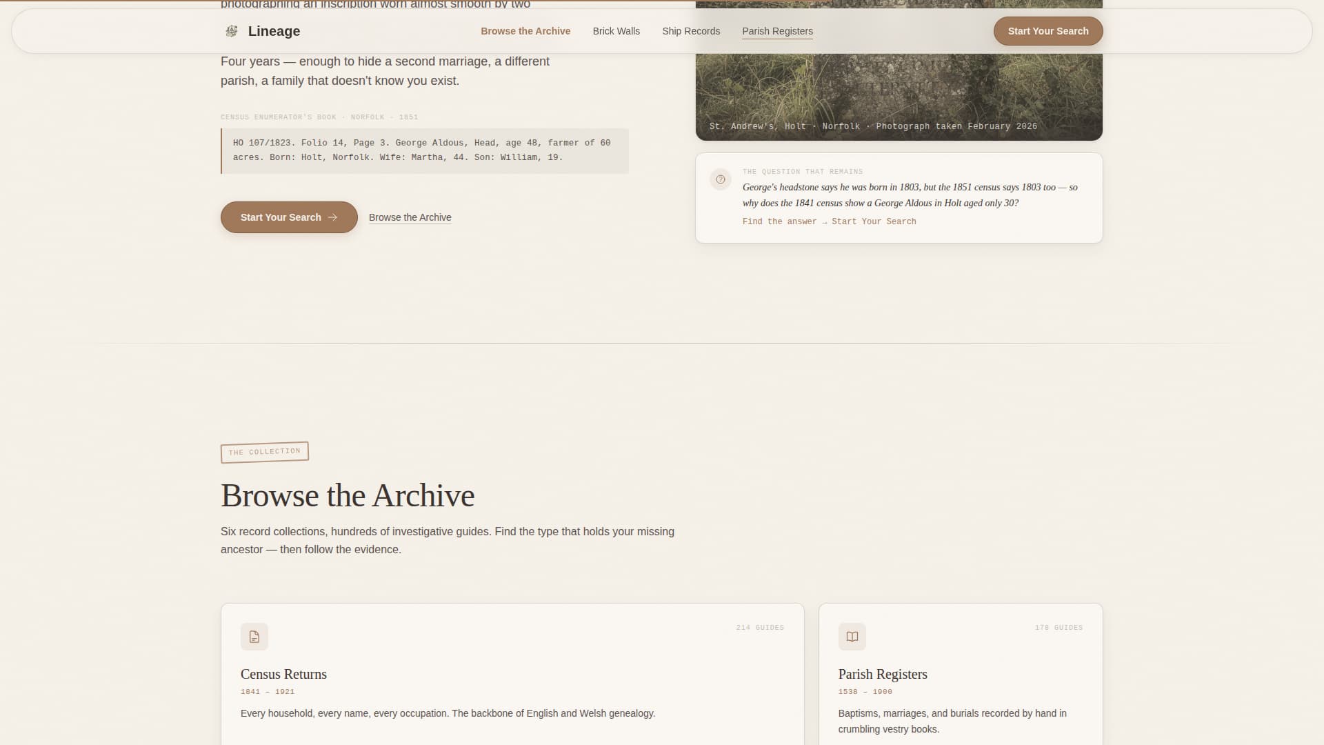 Lineage - Timeless Genealogy Landing Page Template