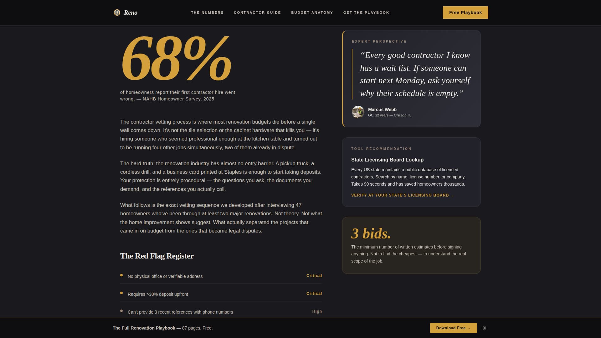 Reno - Cinematic Renovation Landing Page Template