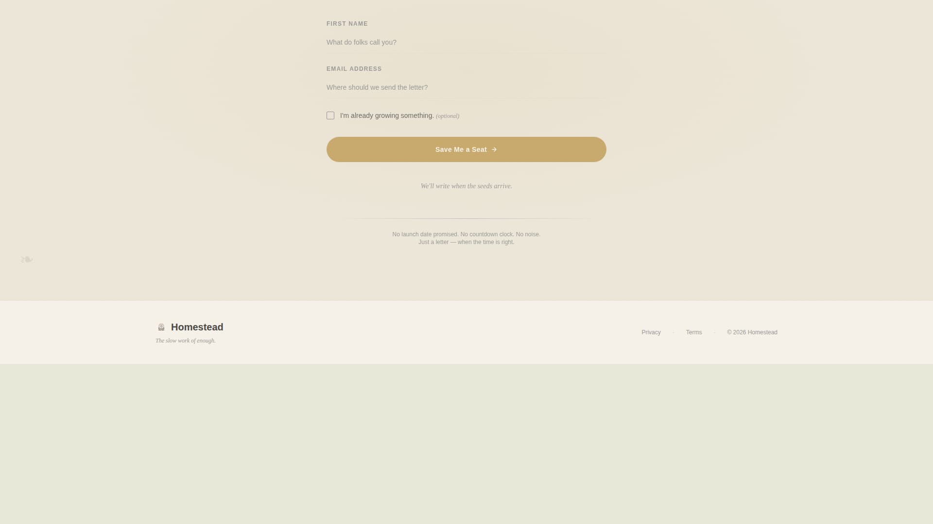 Homestead - Timeless Selfsufficiency Landing Page Template