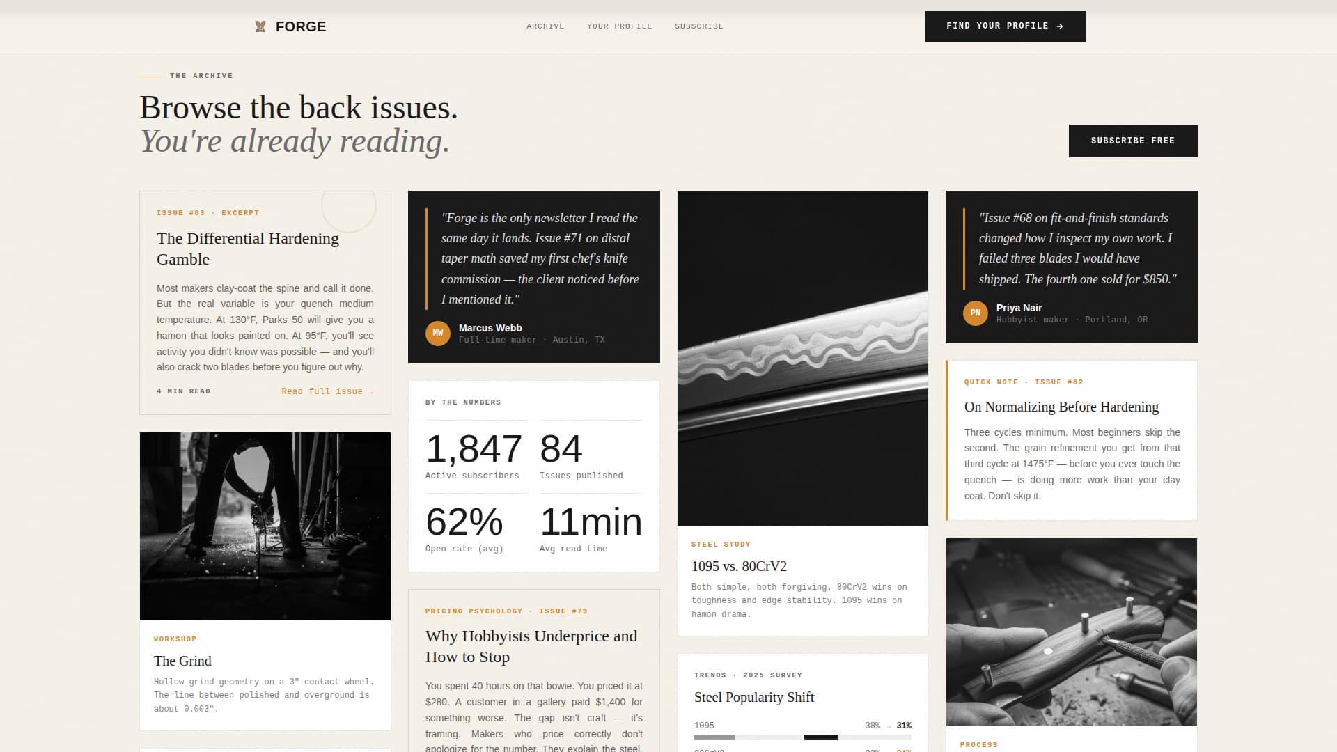 Forge - Compelling Bladesmith Landing Page Template