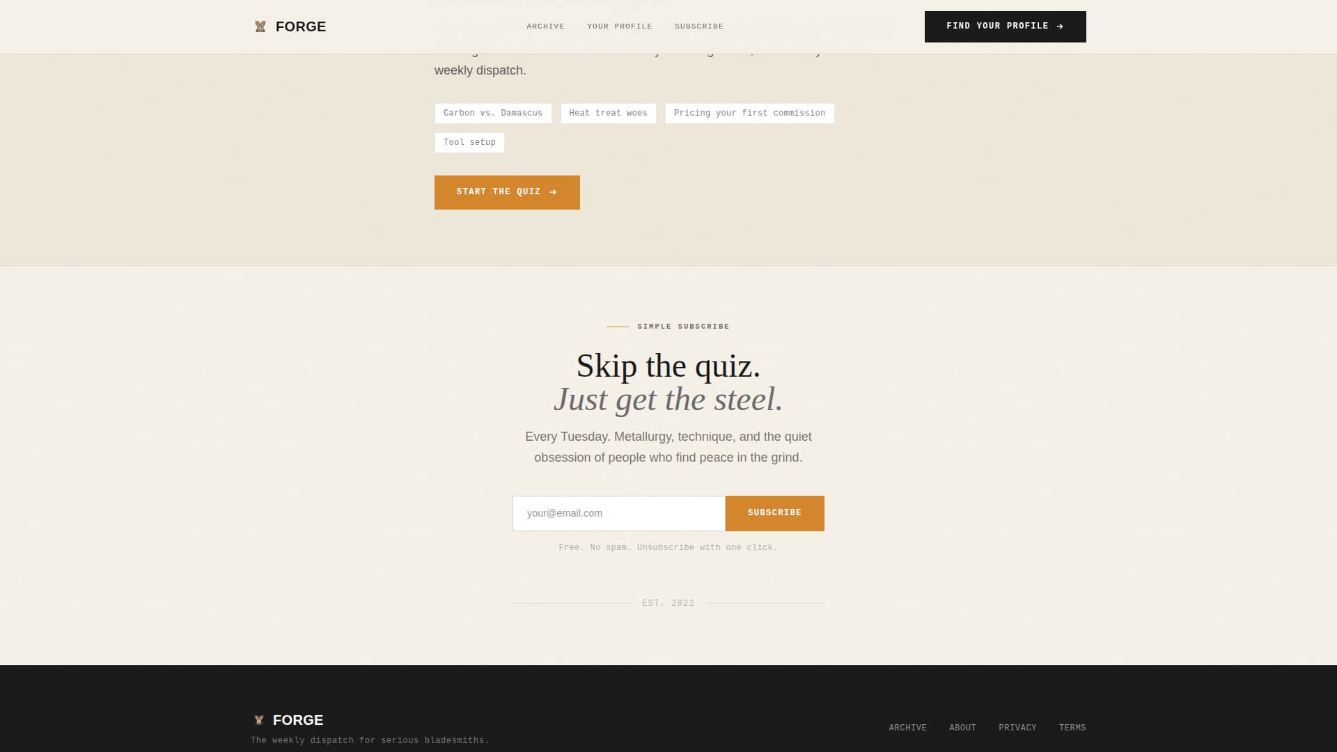 Forge - Compelling Bladesmith Landing Page Template